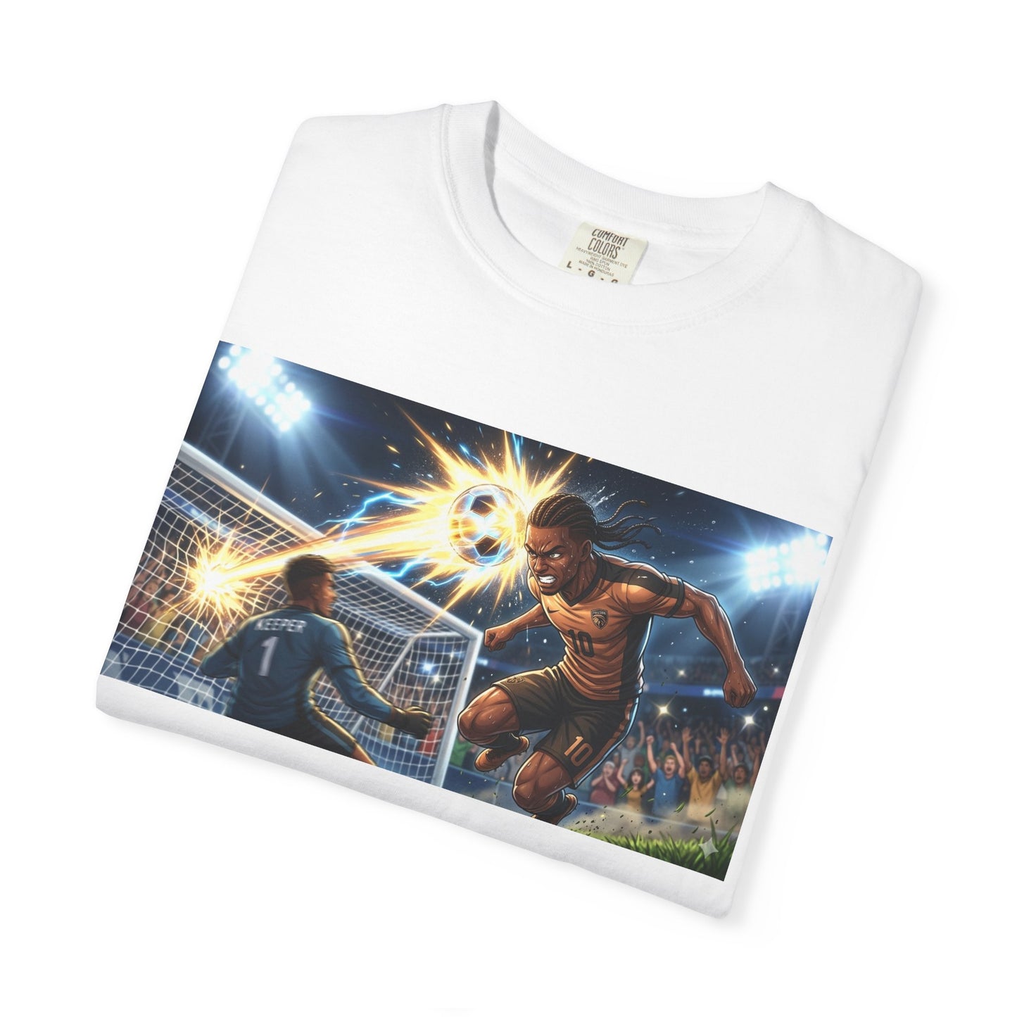 Soccer Goal Celebration T-Shirt — Action Football Scene Graphic Tee