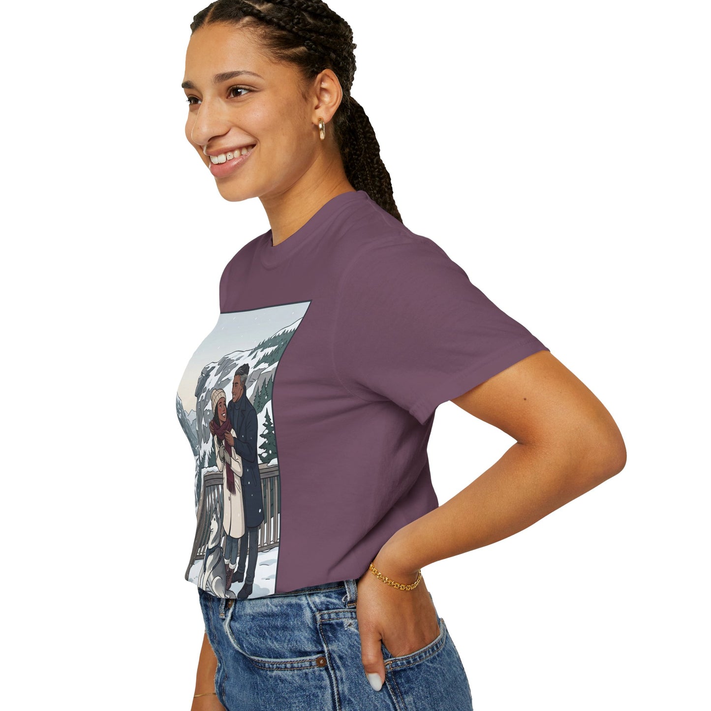 Franconia Notch NH Winter View T-Shirt — Scenic Couple & Husky Travel Tee