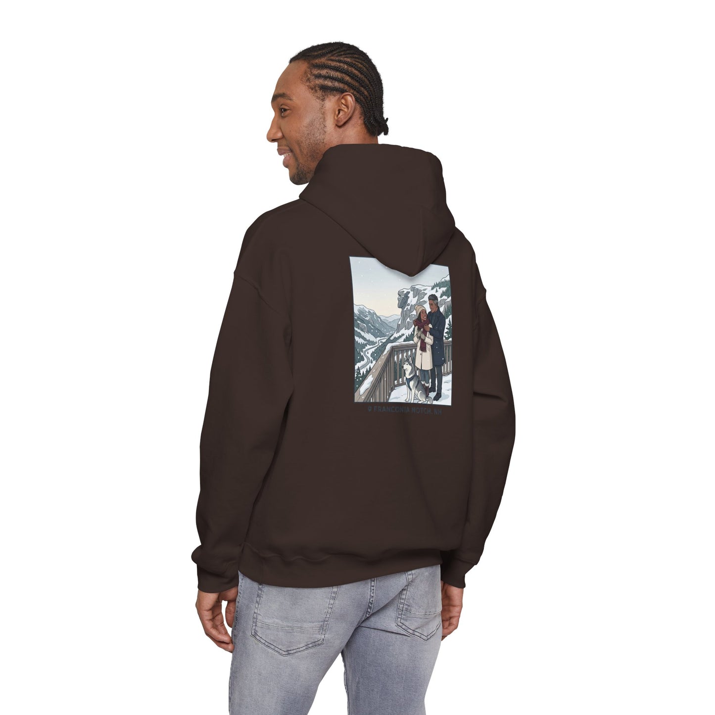 Winter Couple Photo Hoodie — Vintage Alps Travel Graphic Sweatshirt