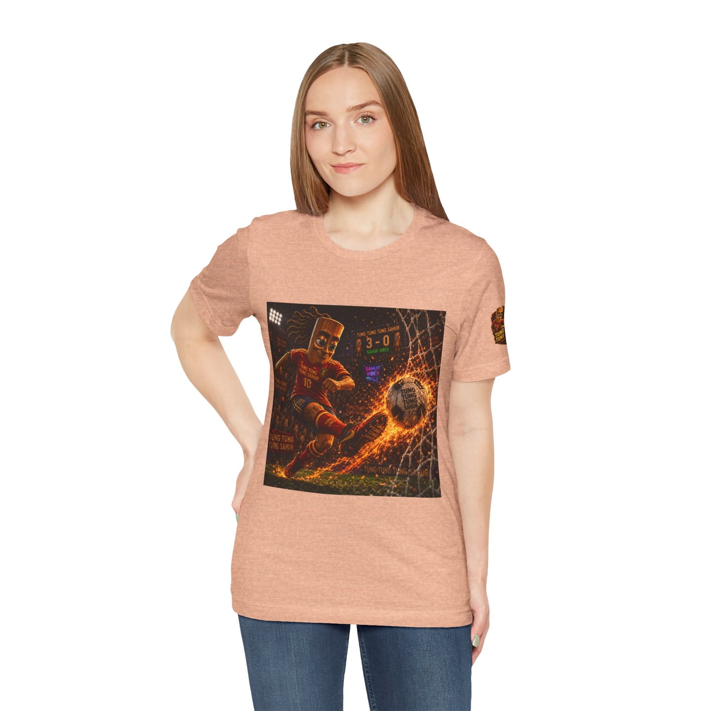Tung Tung Tung Sahur Soccer Kick Firestorm Graphic Tee — ‘Goal’ Animated Kick Design