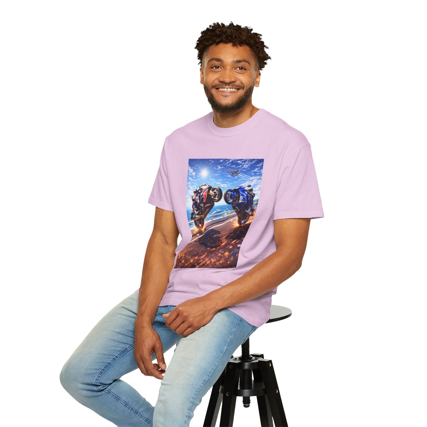 Stunt Riders Motorcycle T-Shirt — Two Bike Wheelie Racing Graphic Tee