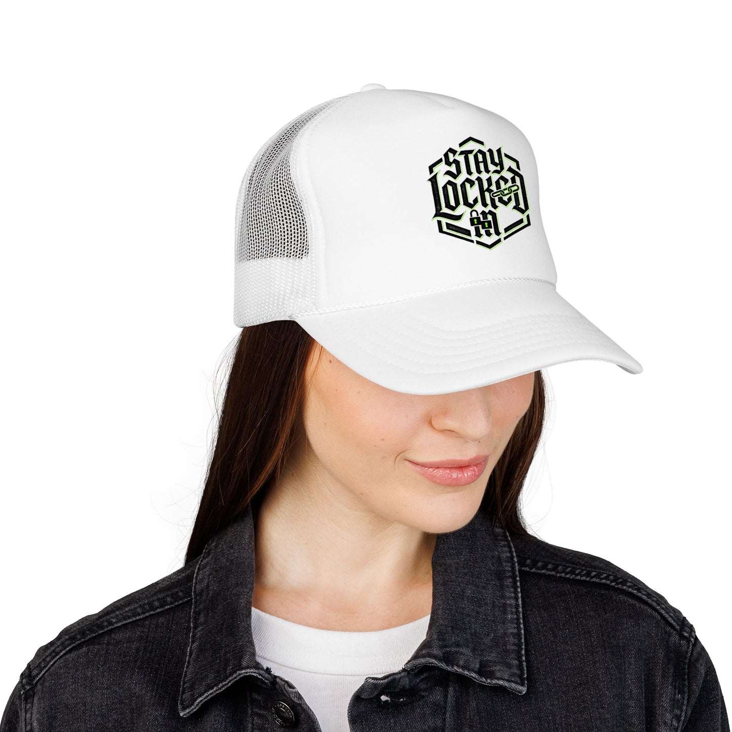 Trucker Hat – Neon 'Stay Lucked In' Embroidered Mesh Cap
