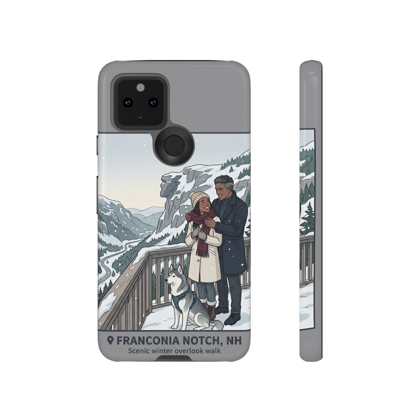 Winter Scenic Phone Case — Franconia Notch NH Couples & Husky Design