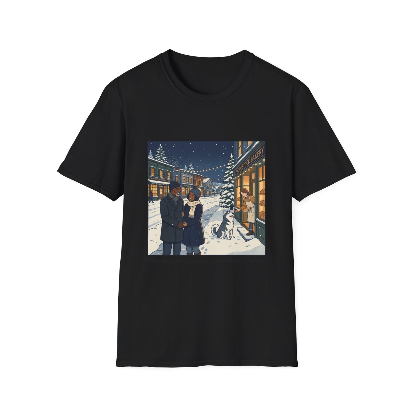 Winter String Lights Stroll T-Shirt — Cozy Holiday Street Scene Graphic Tee