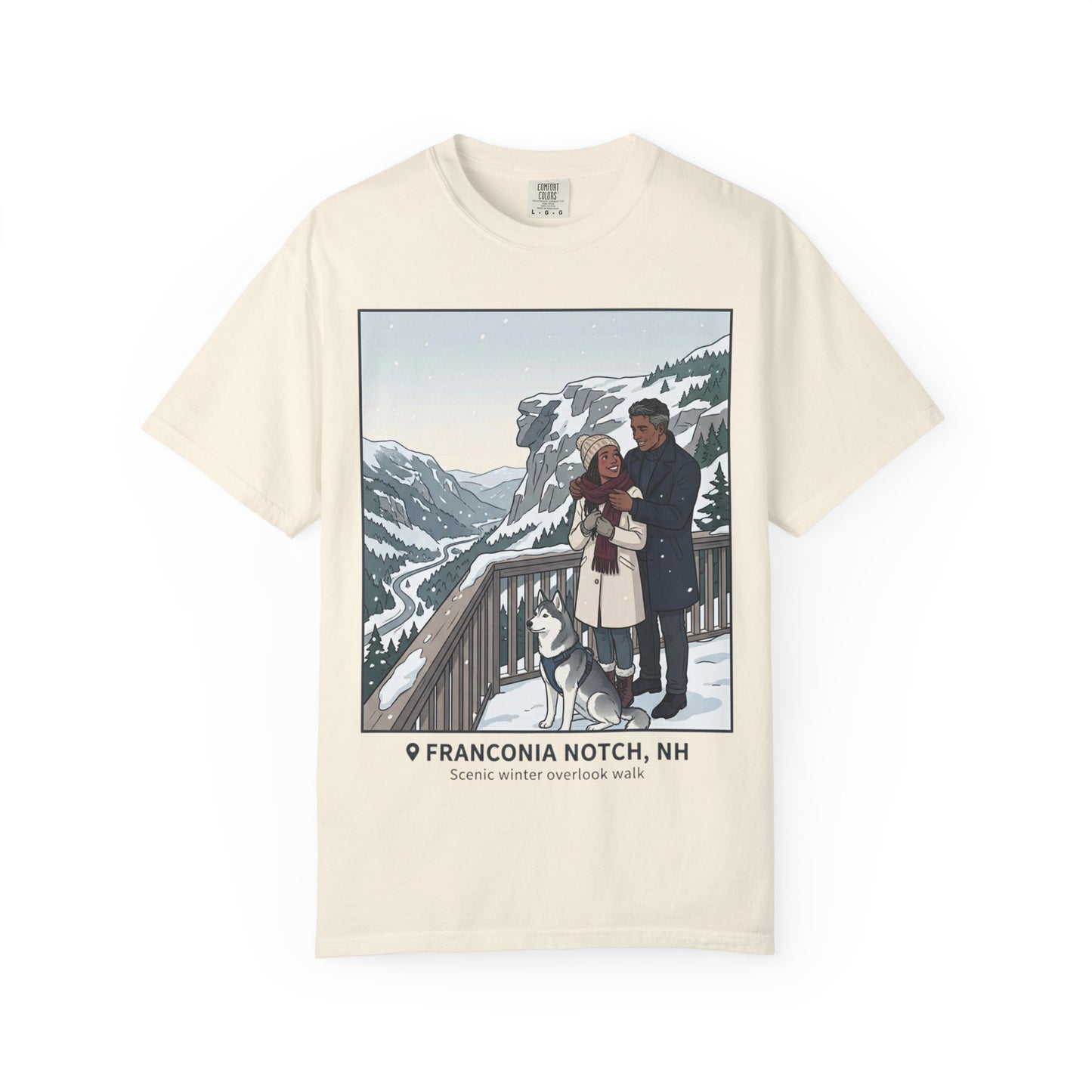 Franconia Notch NH Winter View T-Shirt — Scenic Couple & Husky Travel Tee