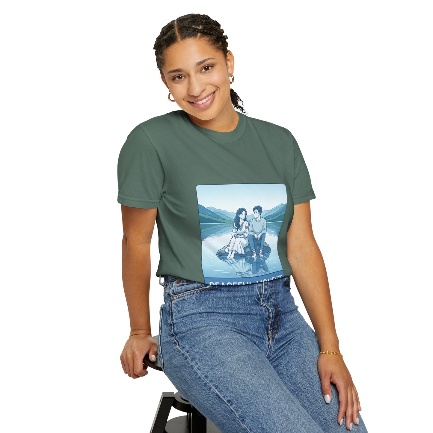 Peaceful Moments Tee — Couple Sitting by Lake Graphic T-Shirt