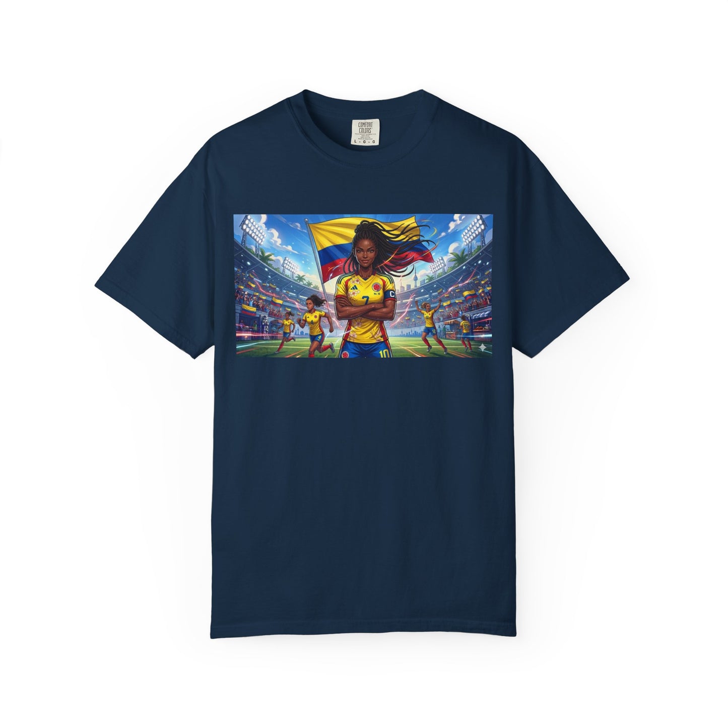 Soccer Champion Graphic T-Shirt — Woman Goalkeeper Stadium Art