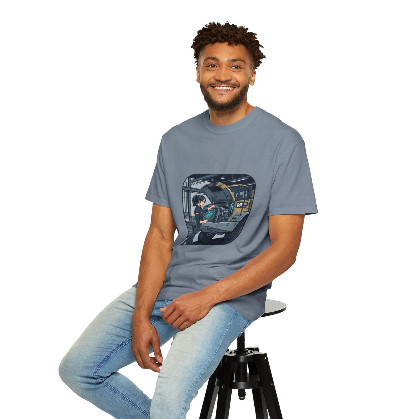 Mechanic Garage Scene T-Shirt — Vintage Truck Repair Illustration