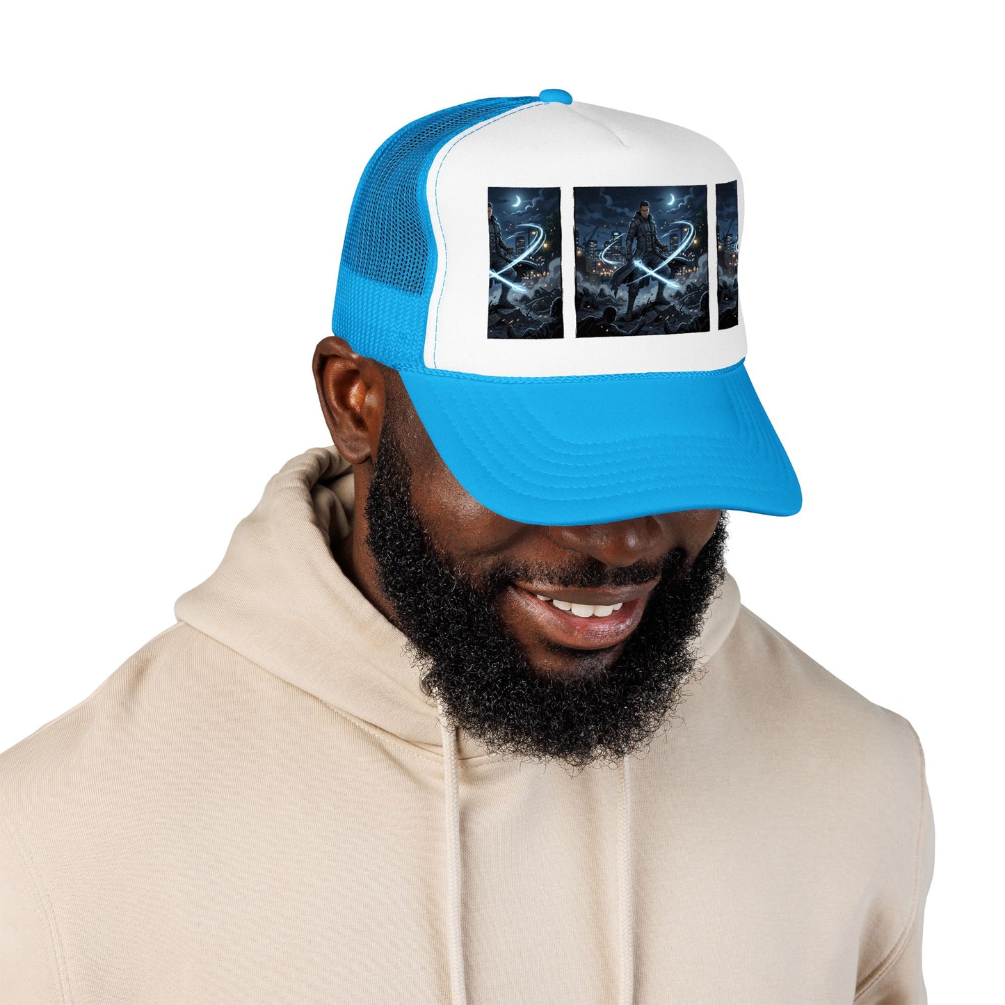 Trucker Hat — Neon Samurai Triptych Foam Trucker Cap