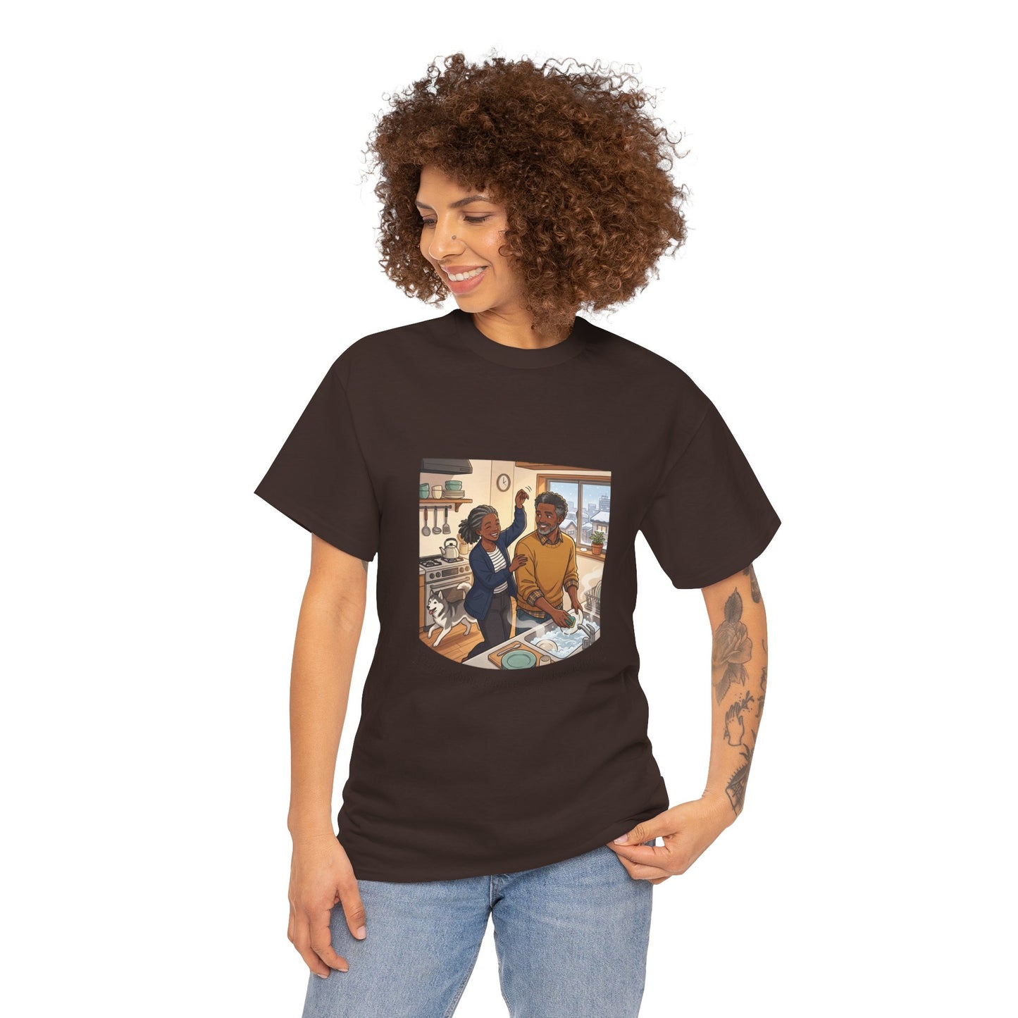 Dishwashing Dance Tee — Couple Kitchen Graphic T-Shirt