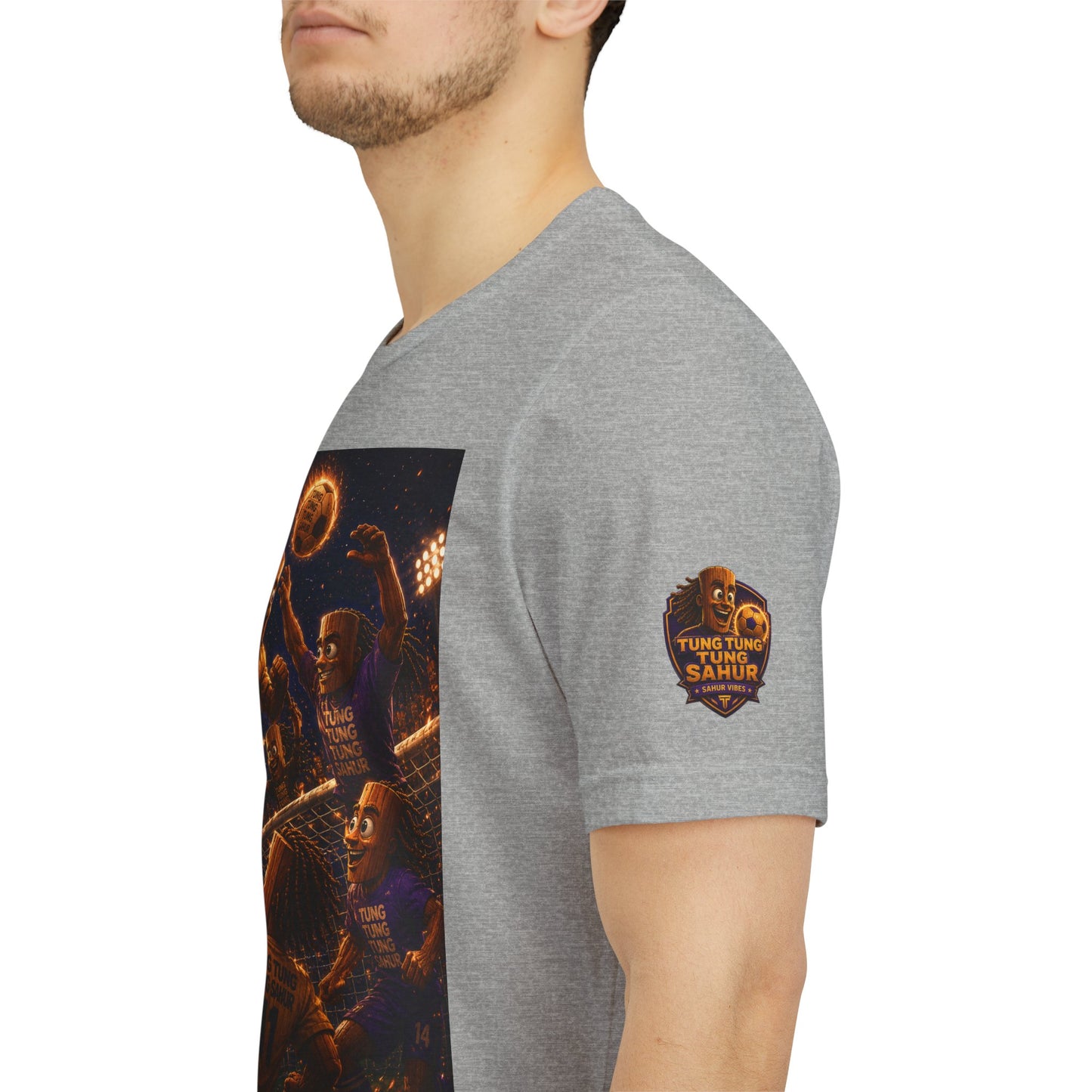 Tung Tung Tung Sahur Header Goal Soccer Action Graphic Tee — Team Court Night Design