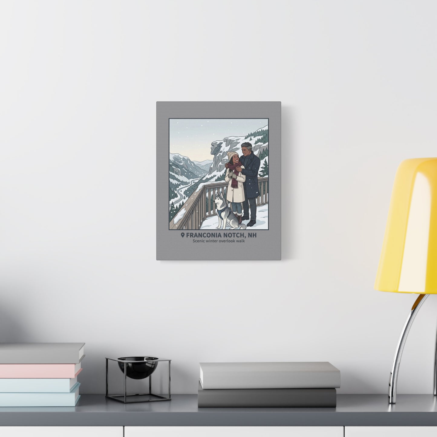 Franconia Notch Winter Couple Canvas Wall Art — Scenic New Hampshire Snowy Overlook Print