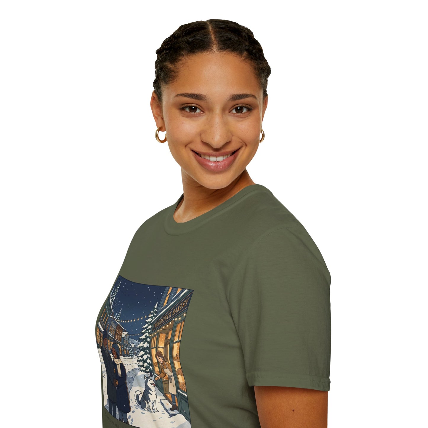 Winter String Lights Stroll T-Shirt — Cozy Holiday Street Scene Graphic Tee