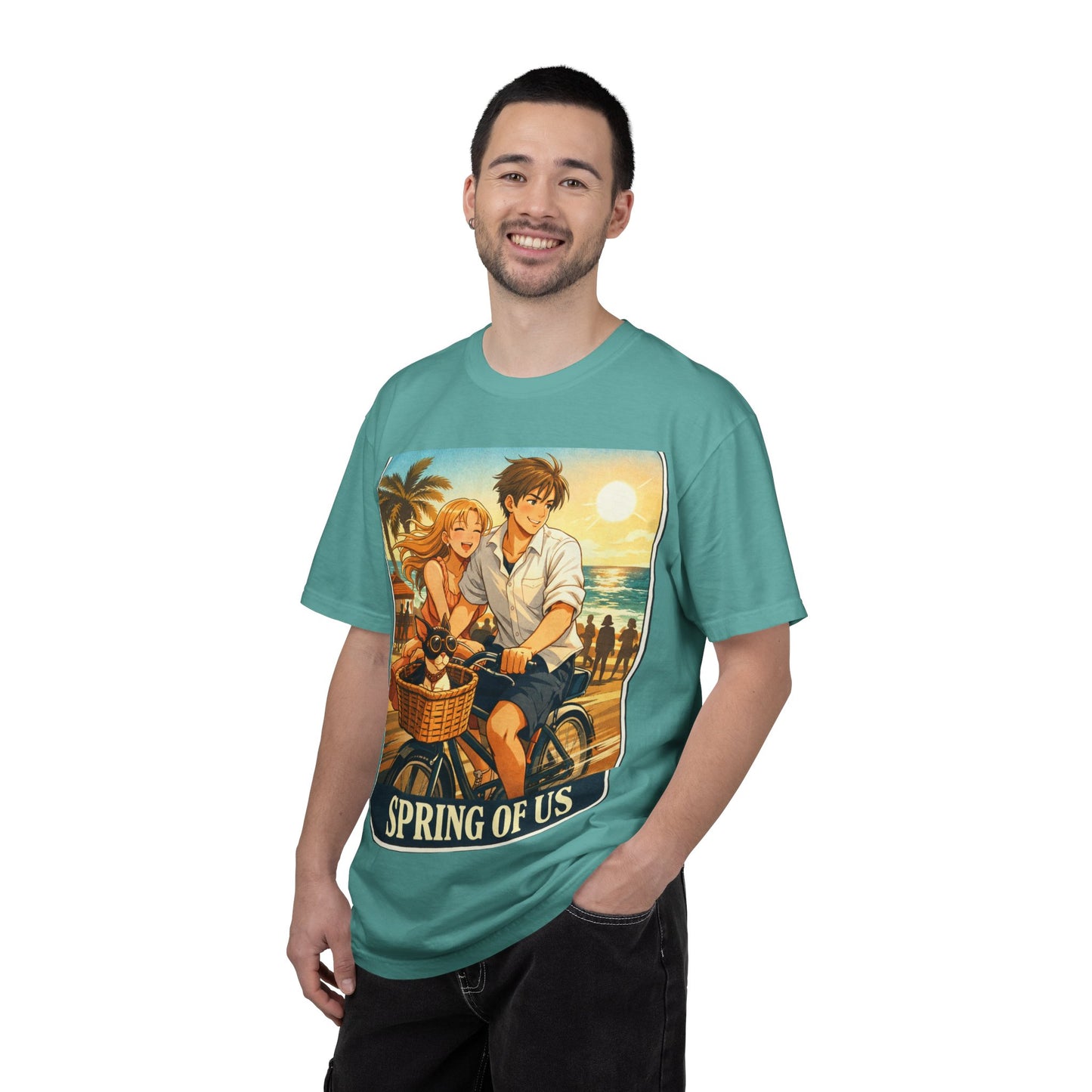 Spring of Us T-Shirt — Vintage Beach Couple Bicycle Design