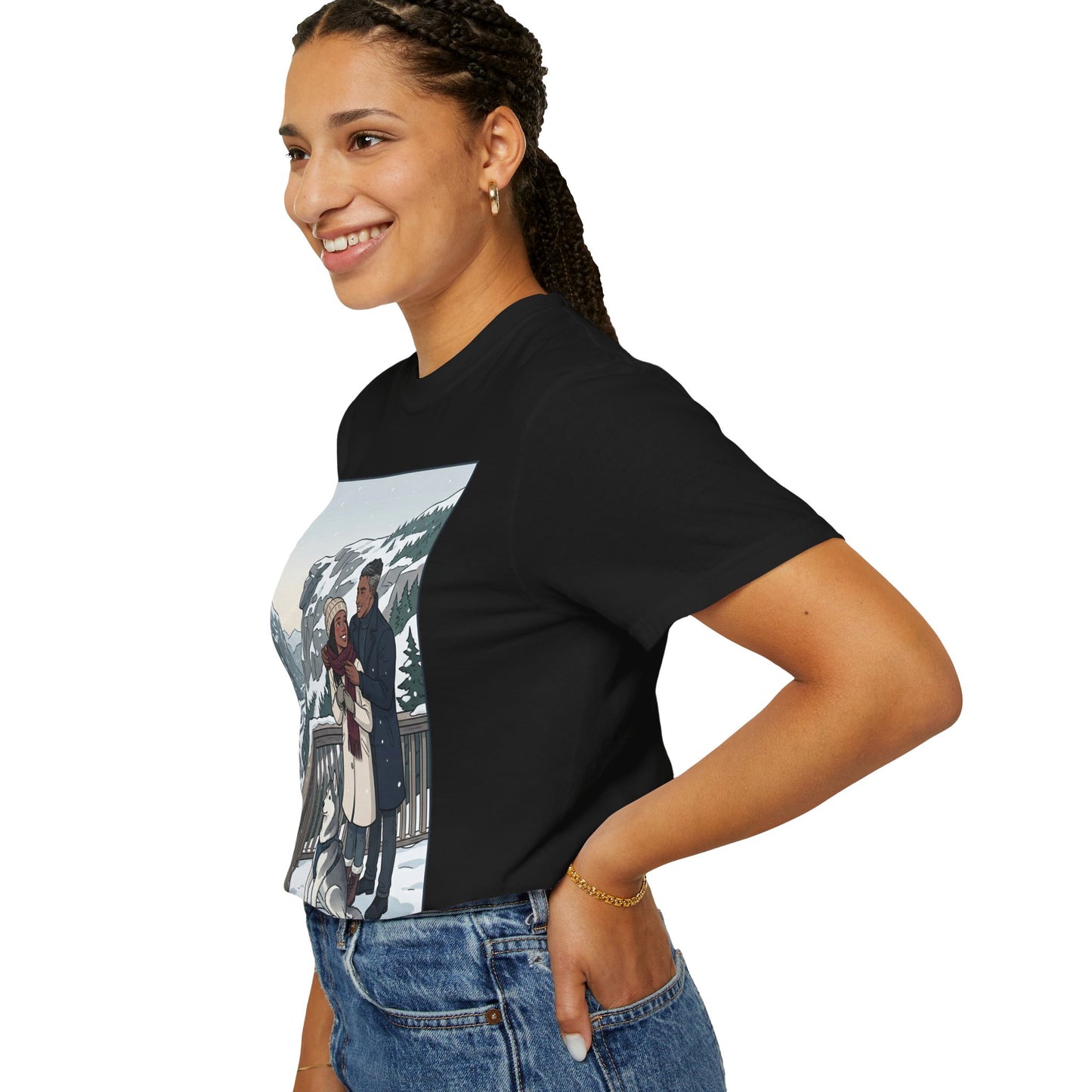 Franconia Notch NH Winter View T-Shirt — Scenic Couple & Husky Travel Tee