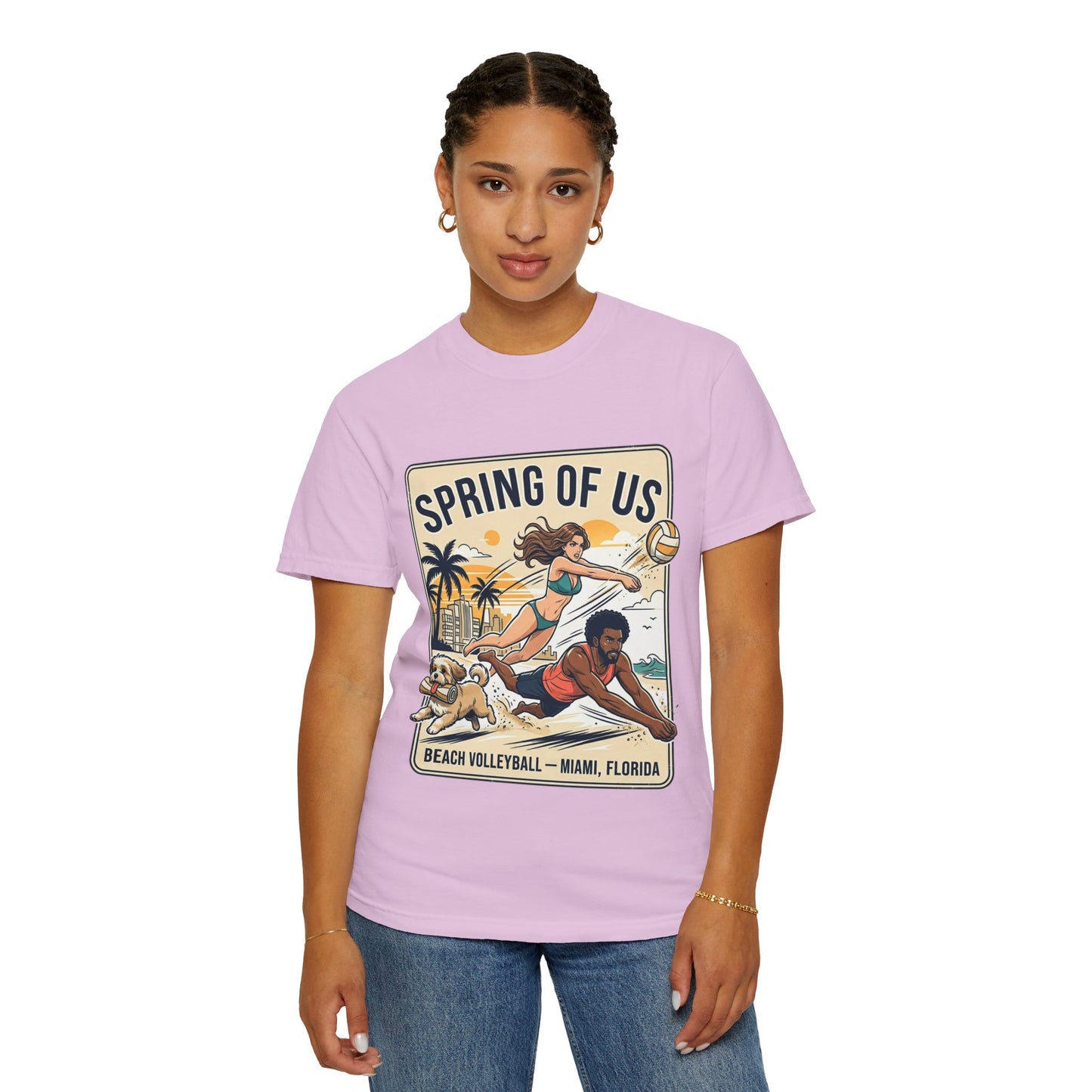 Spring of Us Beach Volleyball T-Shirt — Miami, Florida Retro Sun & Palm Tee