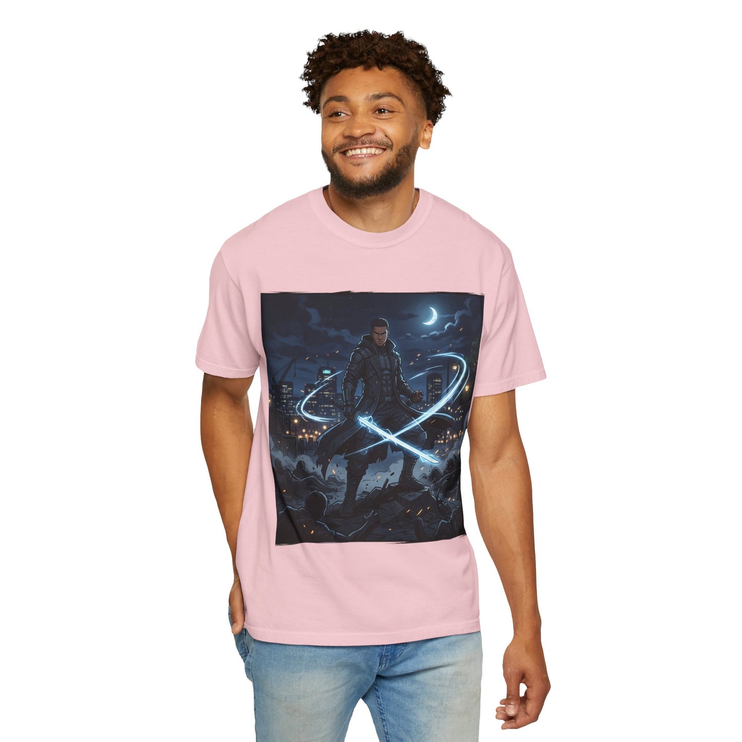 Urban Night Warrior T-Shirt — Neon Samurai Cityscape