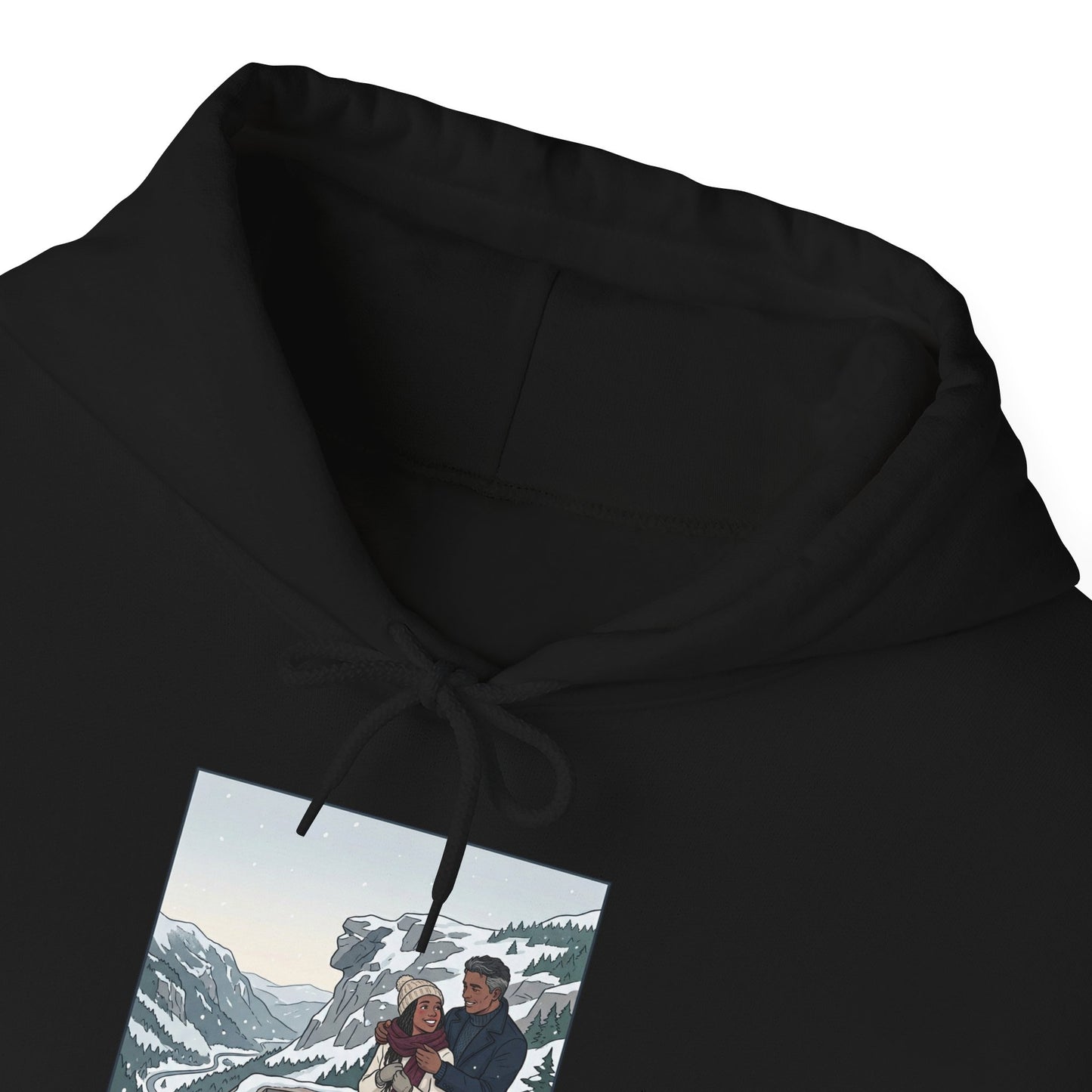 Winter Couple Photo Hoodie — Vintage Alps Travel Graphic Sweatshirt