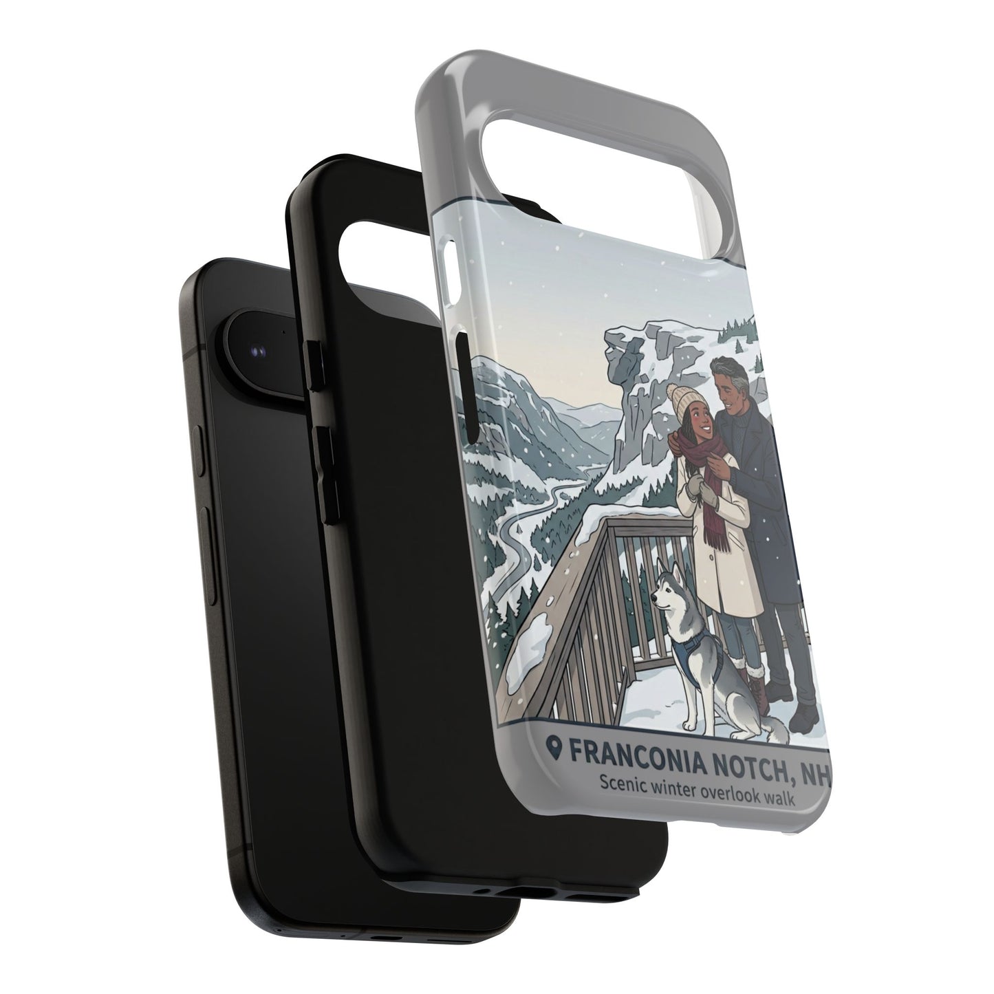 Winter Scenic Phone Case — Franconia Notch NH Couples & Husky Design