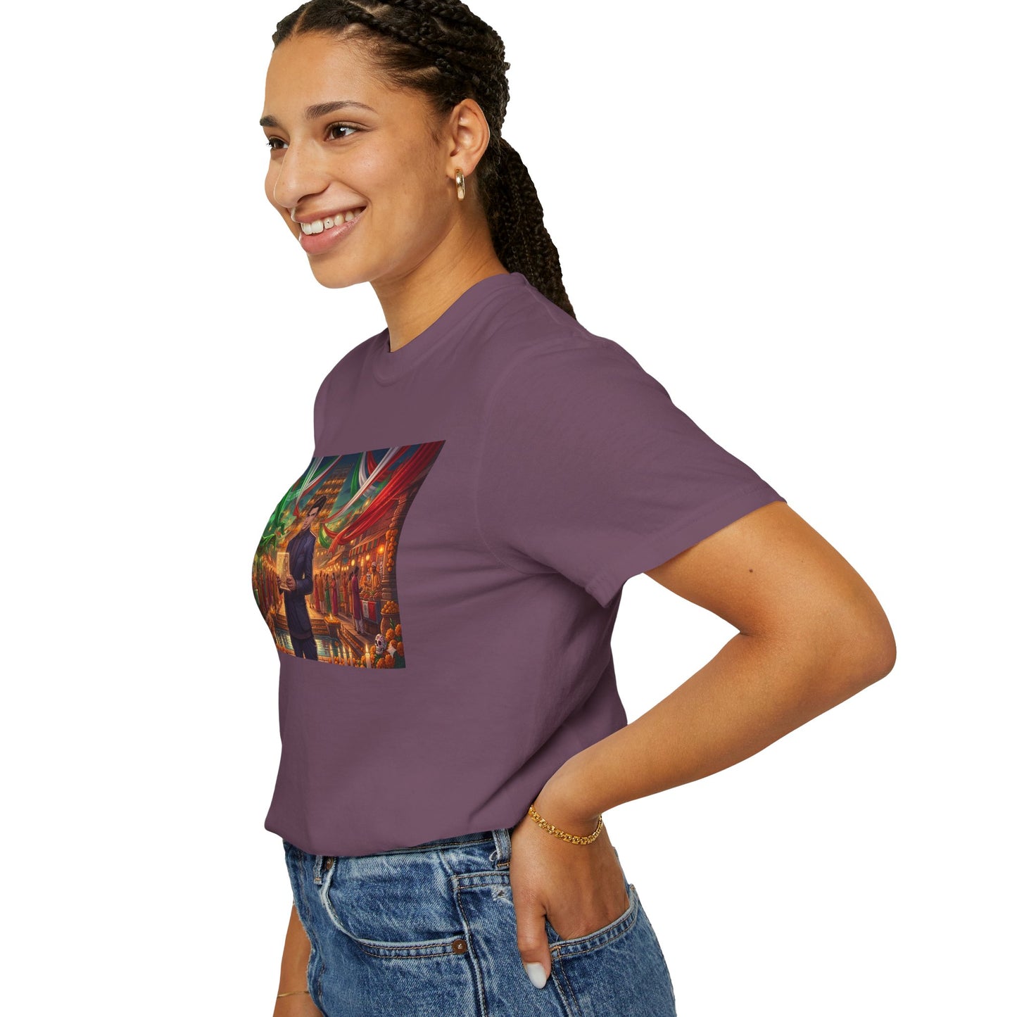 T-Shirt — Dragon Temple Night Scene Graphic Tee (Monk with Dragons)