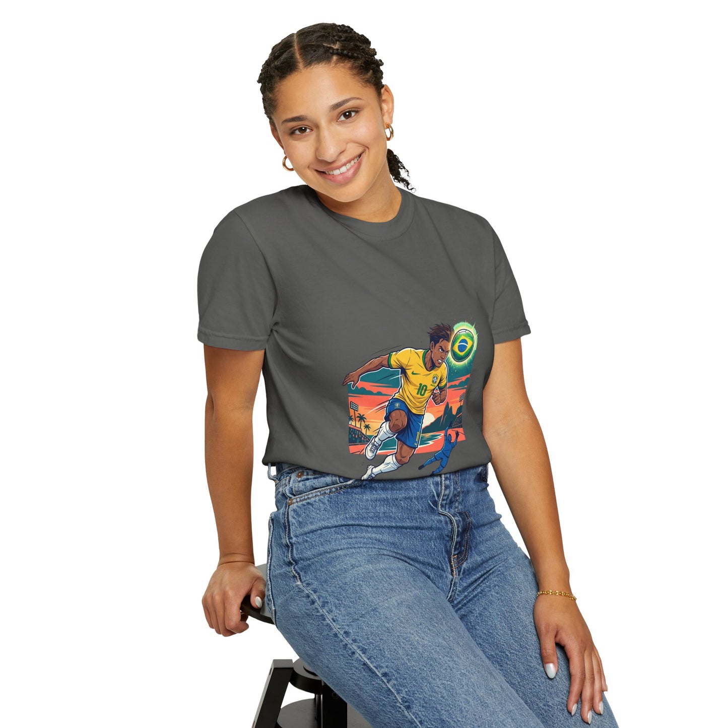 Brazil Soccer Player Graphic T-Shirt — Retro Sunset Football Tee