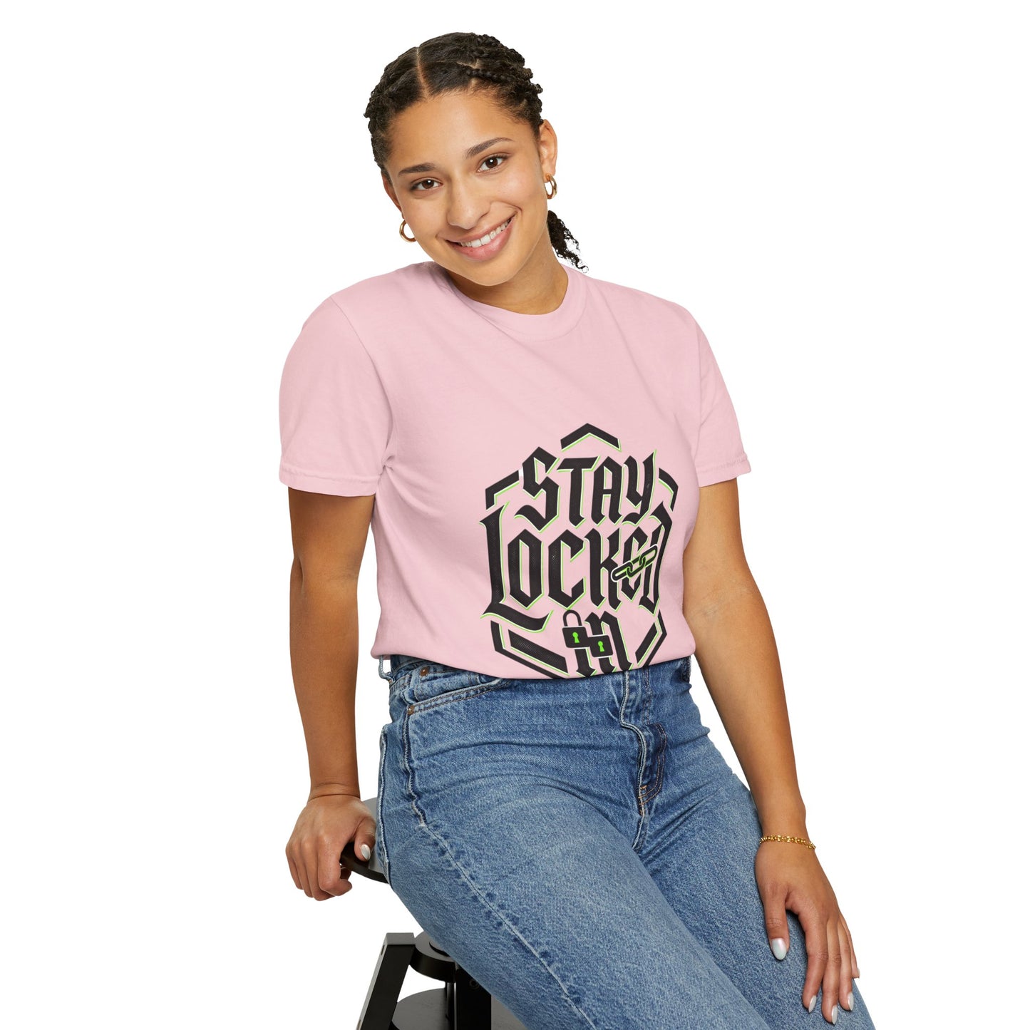 Stay Locked In T-Shirt — Bold Gothic Logo Tee