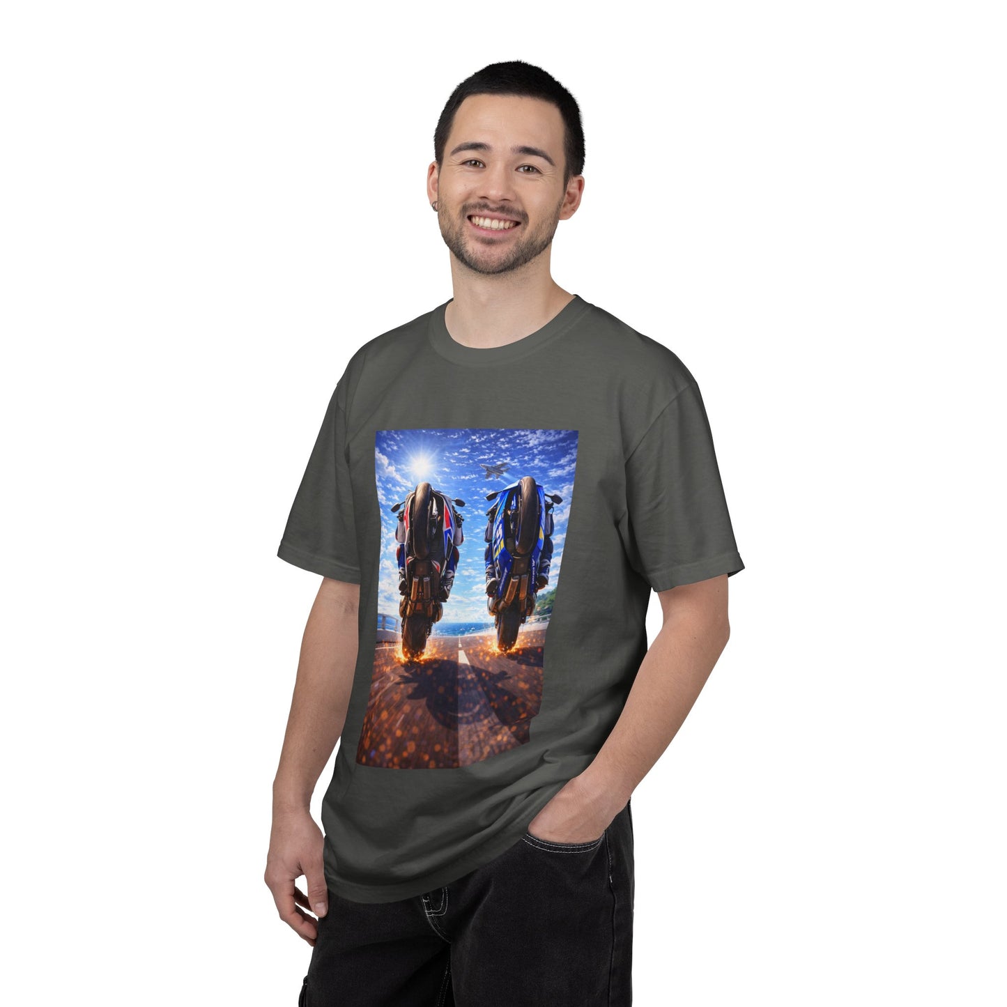 Motorcycle Sunset T-Shirt — Two Bikes Riding Into the Horizon