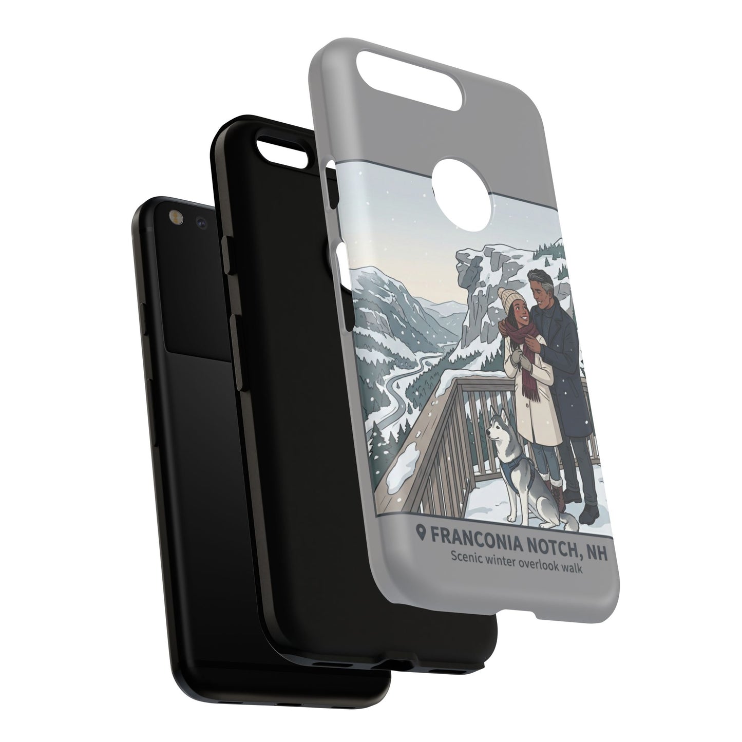 Winter Scenic Phone Case — Franconia Notch NH Couples & Husky Design