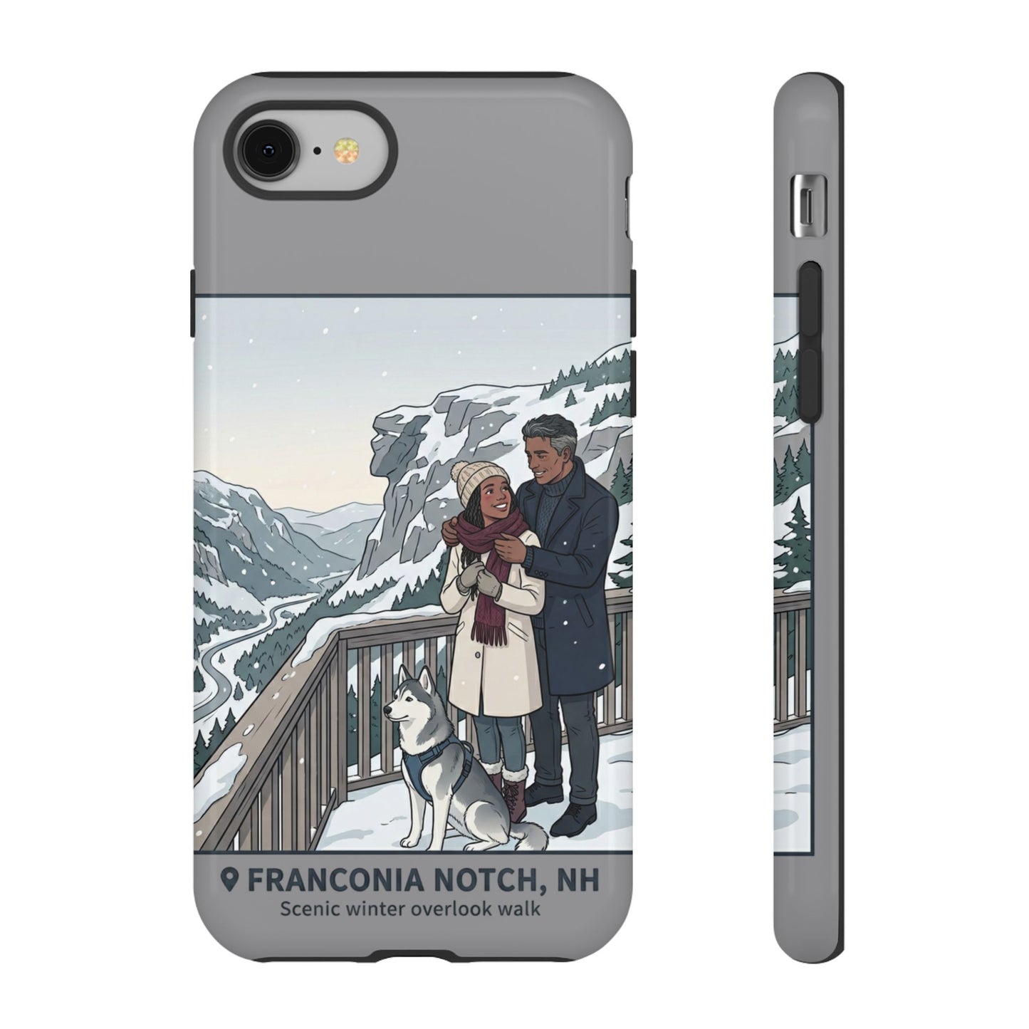 Winter Scenic Phone Case — Franconia Notch NH Couples & Husky Design