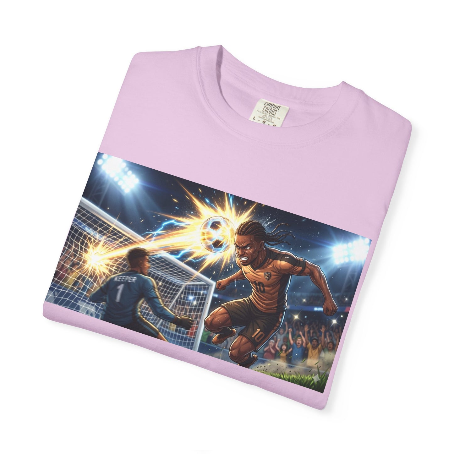 Soccer Goal Celebration T-Shirt — Action Football Scene Graphic Tee