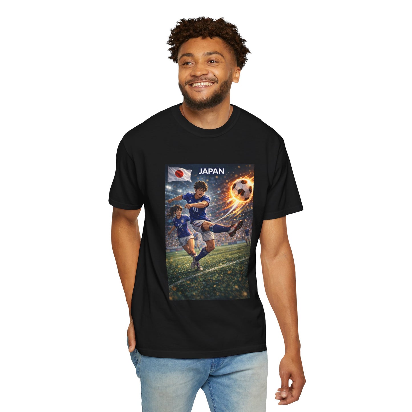 Japan Soccer Team Graphic T‑Shirt — Dynamic Football Players Design