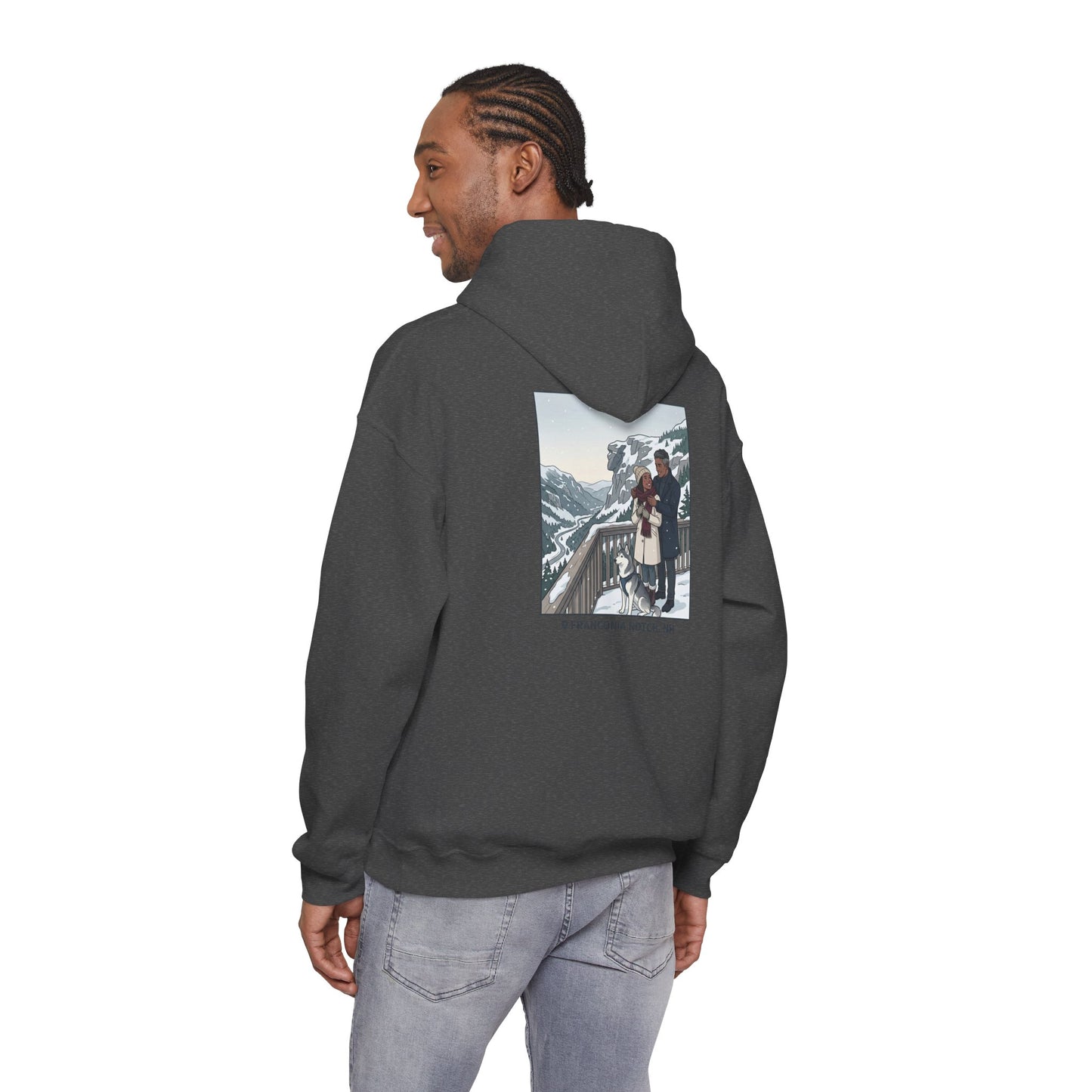 Winter Couple Photo Hoodie — Vintage Alps Travel Graphic Sweatshirt