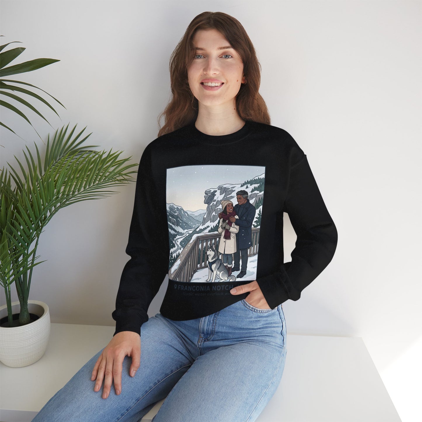 Crewneck Sweatshirt — Franconia Notch Winter Couple Scenic Graphic