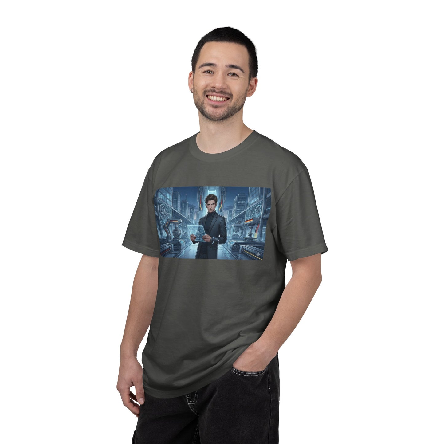 Cyberpunk Detective T-Shirt — Futuristic Noir Cityscape Graphic Tee