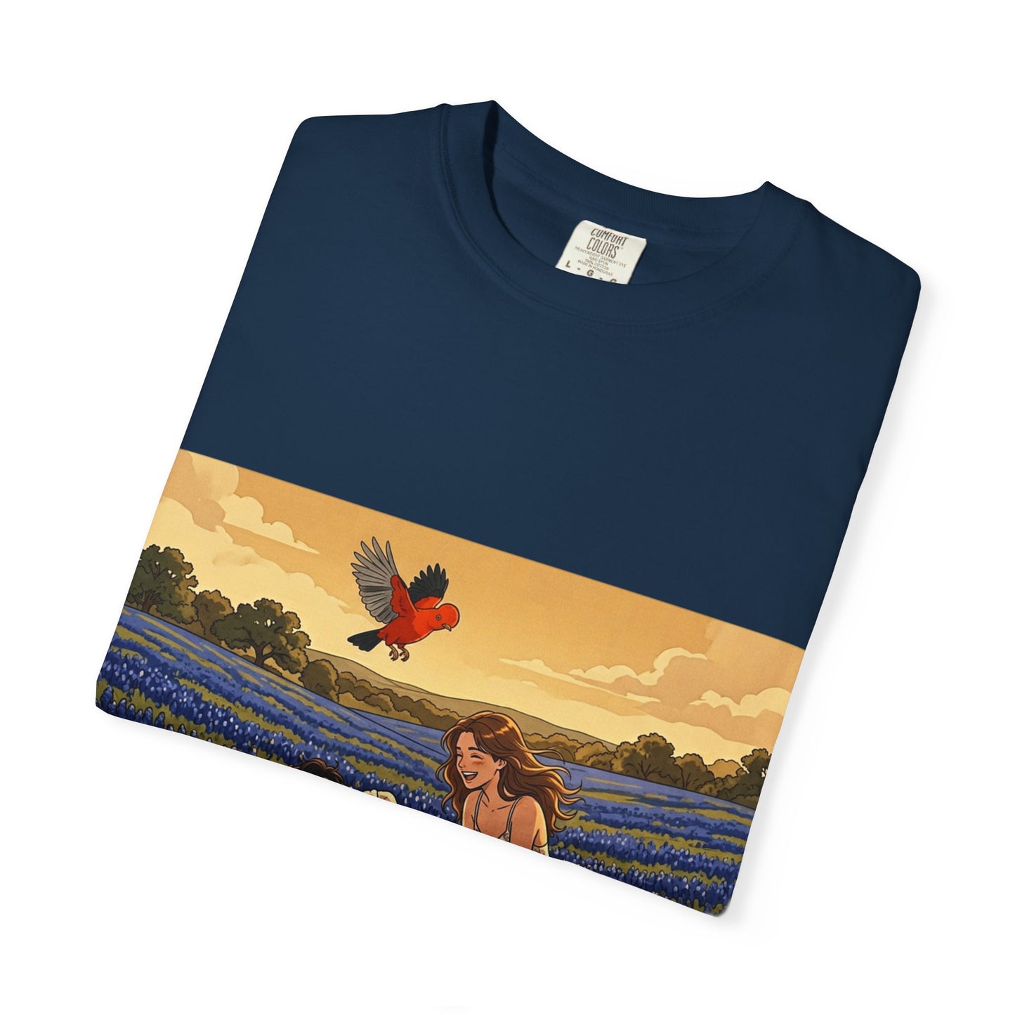 Romantic Bluebonnet Field T-Shirt — Couple in Wildflower Meadow Art Tee