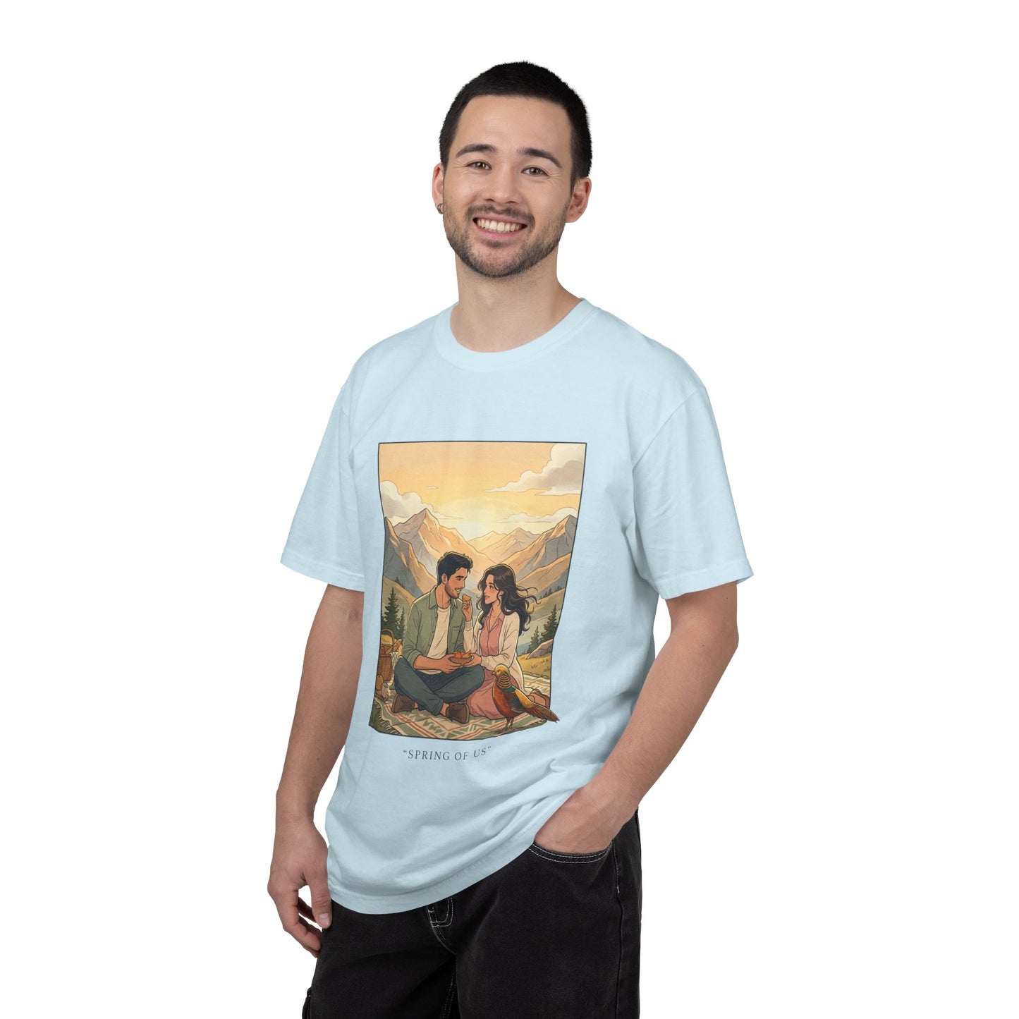 Couples Mountain Picnic T-Shirt — 'Opening Up' Scenic Graphic Tee