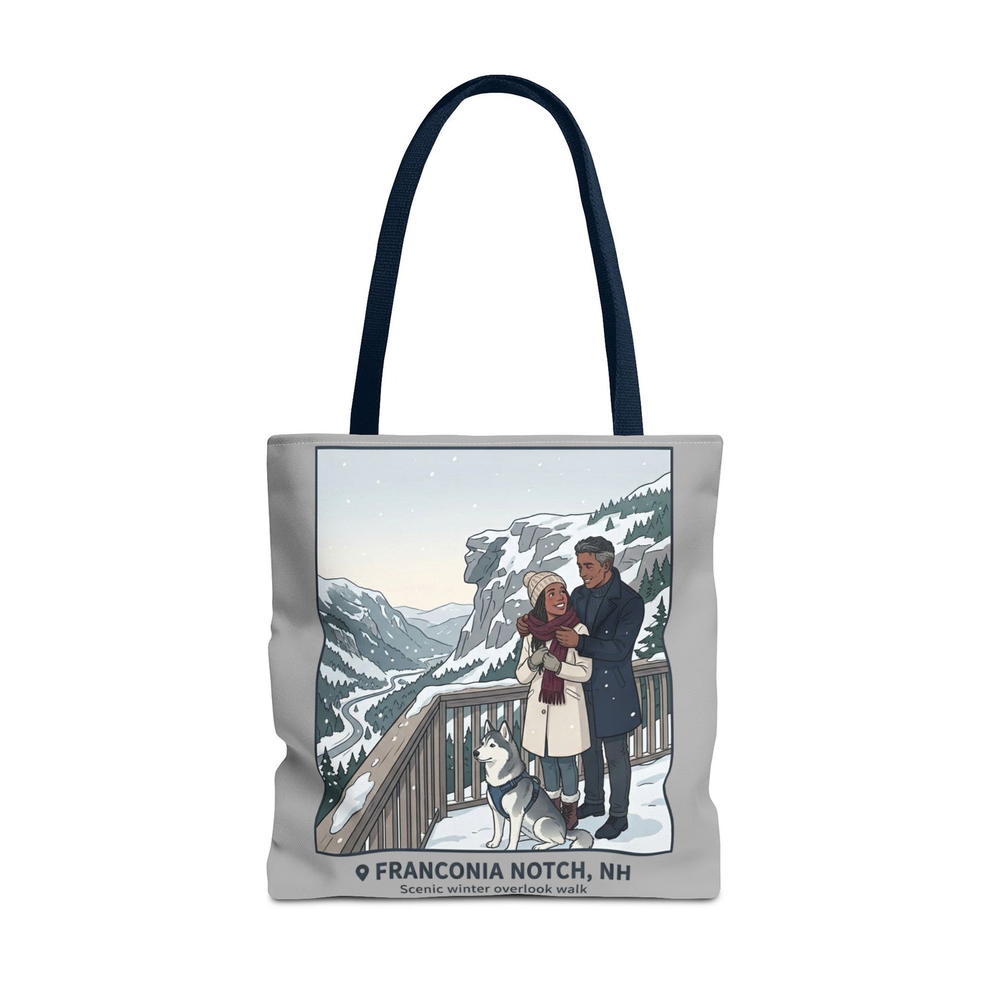 Franconia Notch Winter Couple Tote Bag — Scenic New Hampshire Snowy Overlook Tote