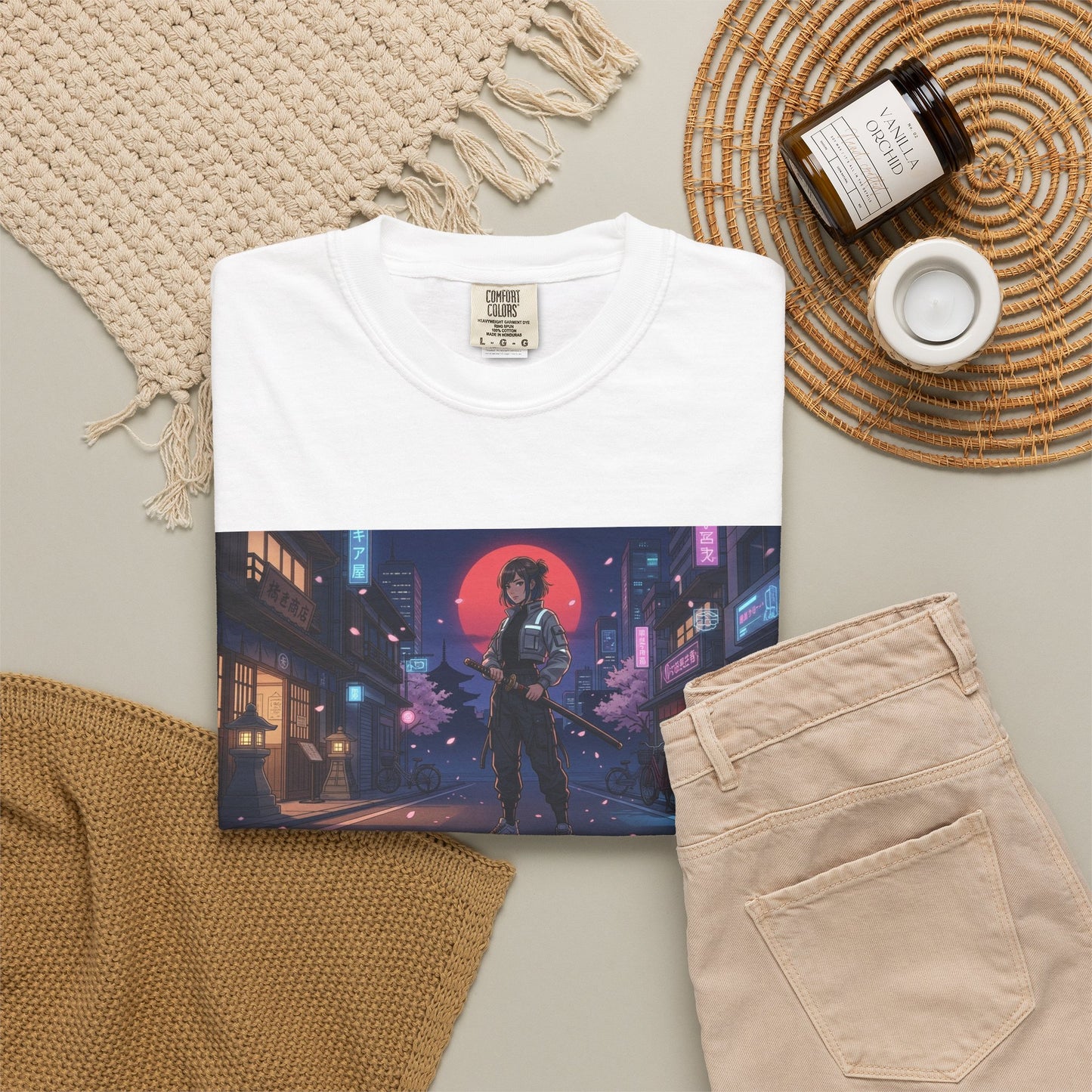 Cyberpunk Samurai T-Shirt — Neon Night Street Art Tee