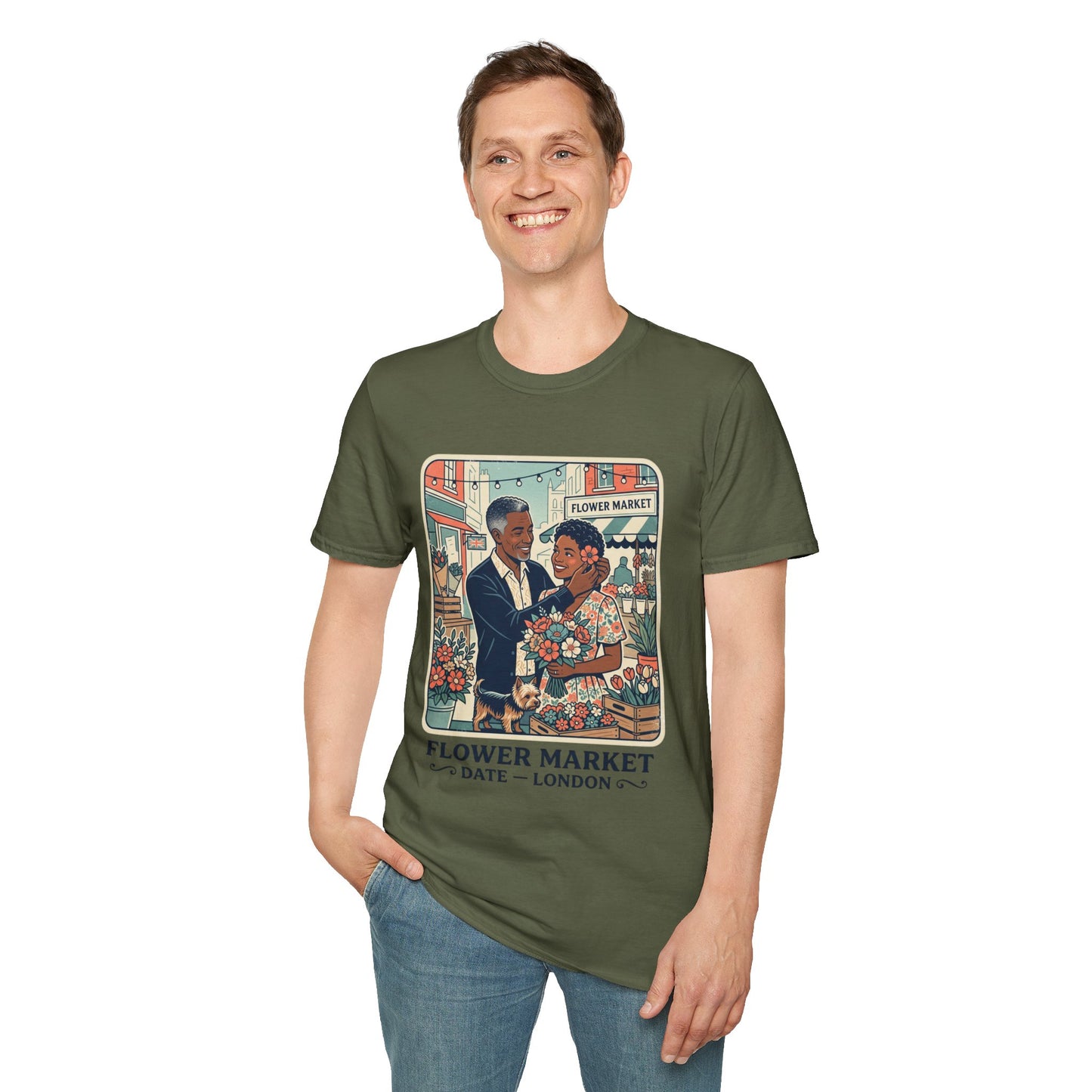 Flower Market Date — London T-Shirt — Retro Couple Floral Market Graphic Tee