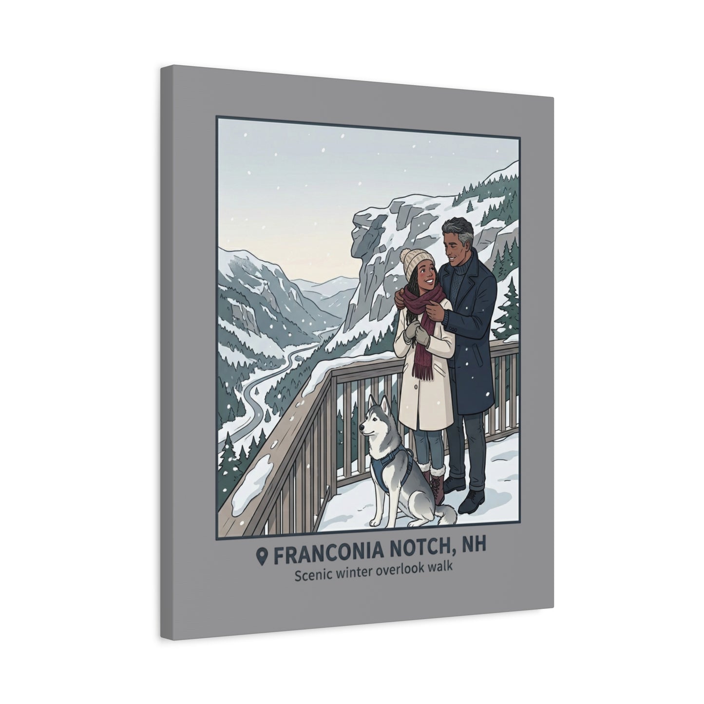 Franconia Notch Winter Couple Canvas Wall Art — Scenic New Hampshire Snowy Overlook Print