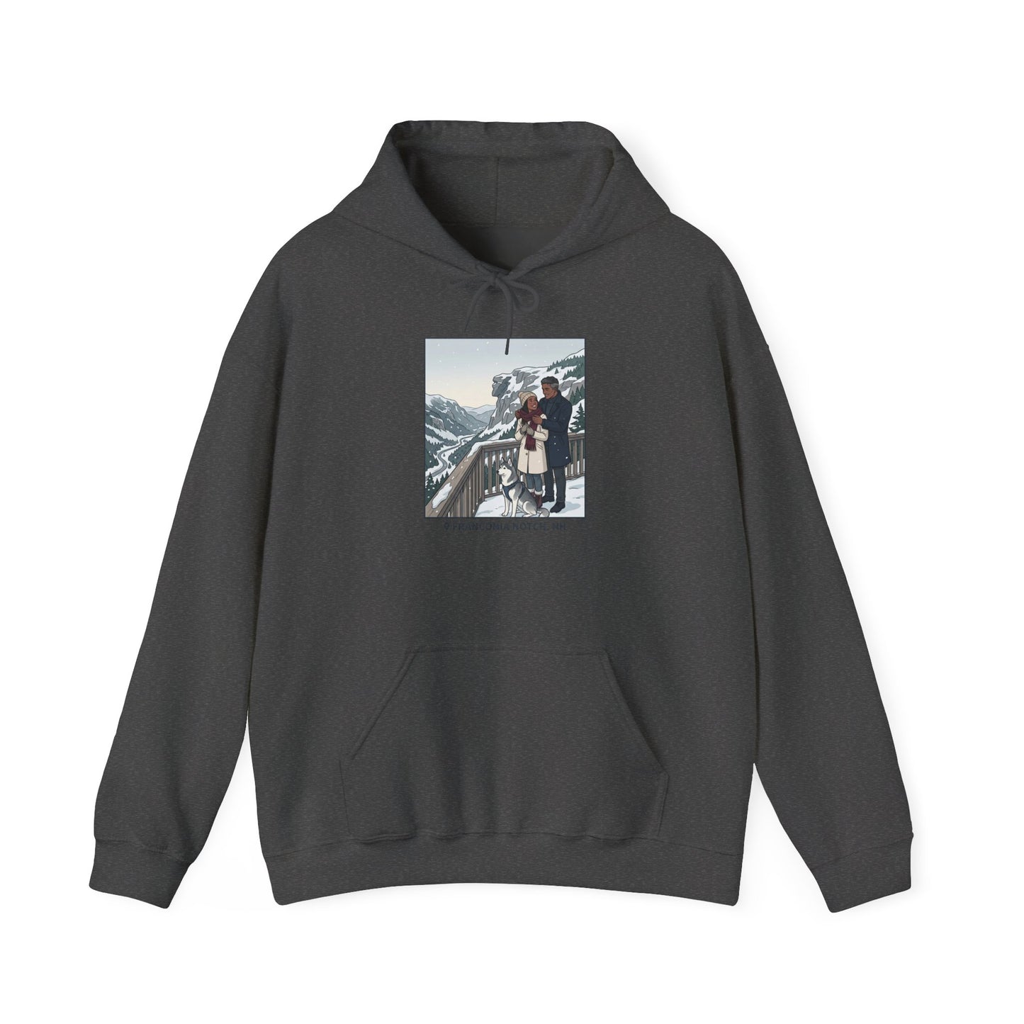 Winter Couple Photo Hoodie — Vintage Alps Travel Graphic Sweatshirt