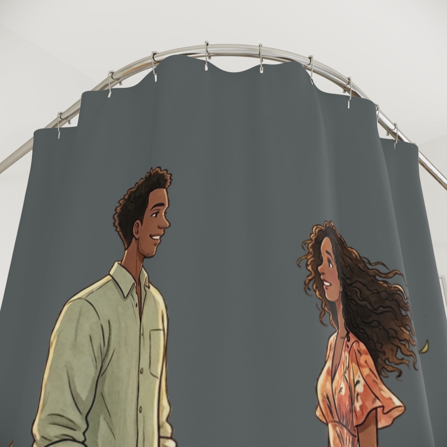 Romantic Meadow Couple Shower Curtain — Floral Fields Bathroom Decor
