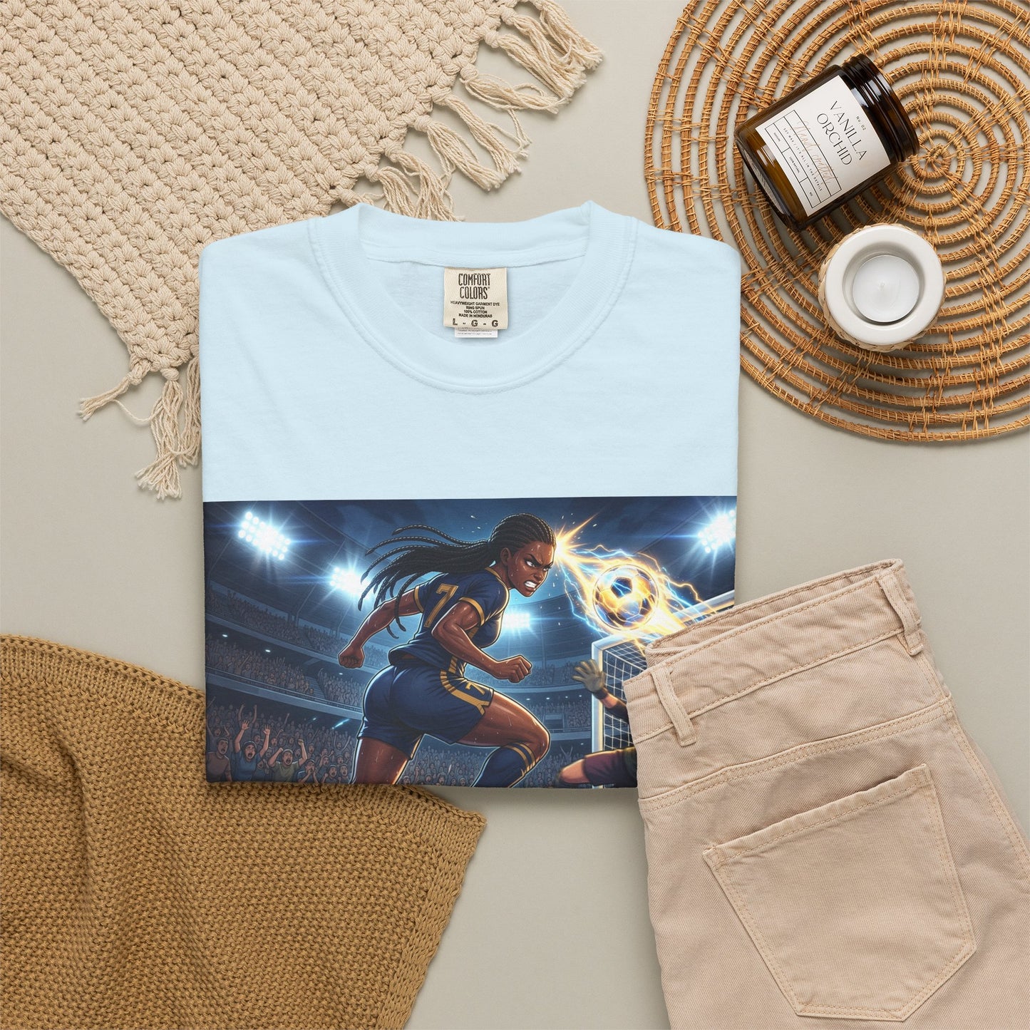 Soccer Duel Graphic T-Shirt — Futuristic Goalkeeper vs Striker Stadium Print