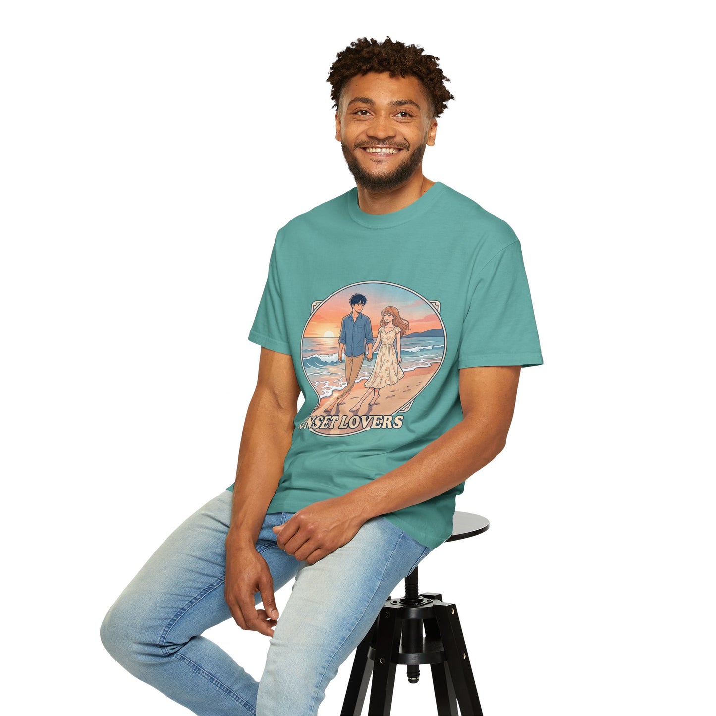 Sunset Lovers Beach T-Shirt — Romantic Couple Graphic Tee