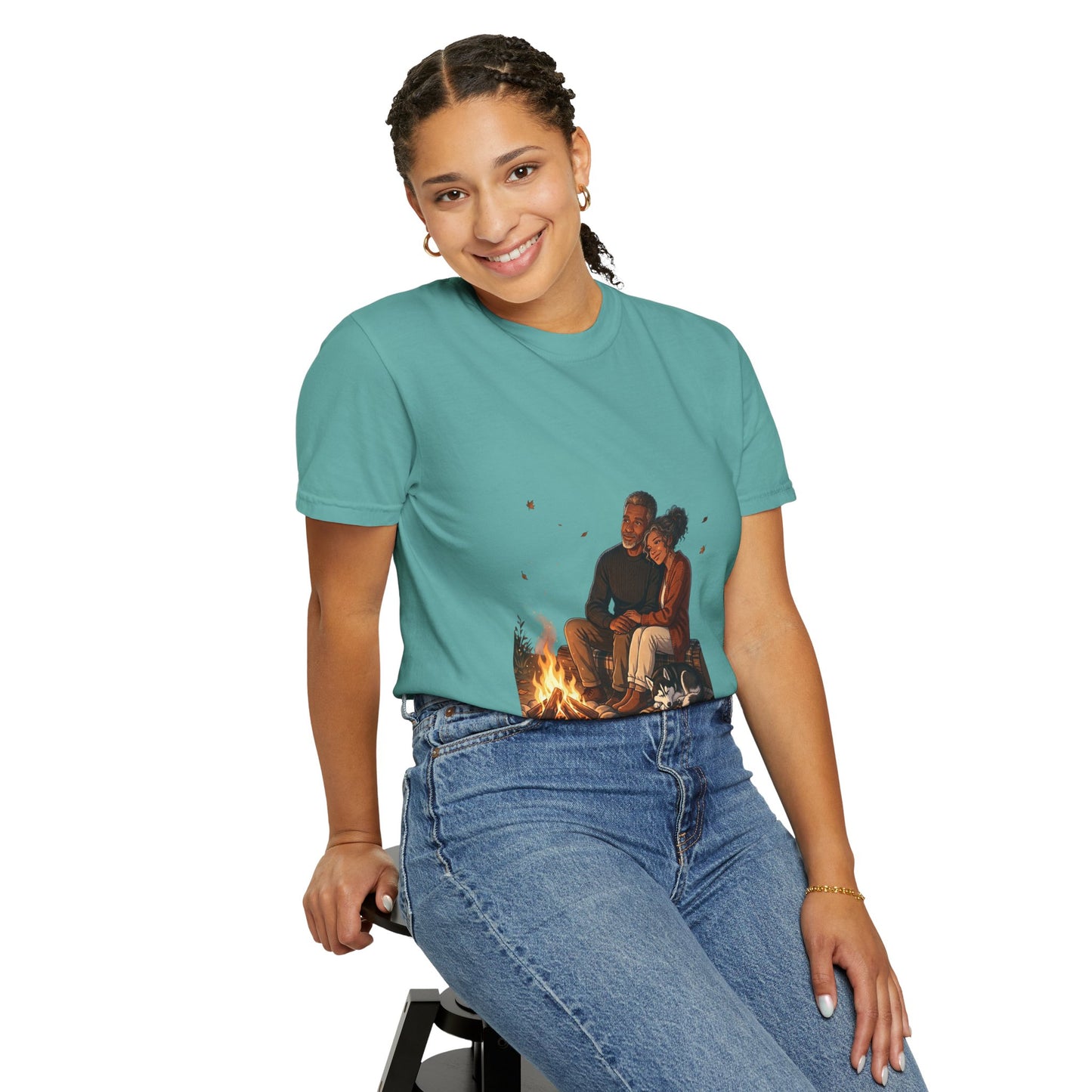 Midnight Firelight T-Shirt — Cozy Couple Campfire Graphic Tee