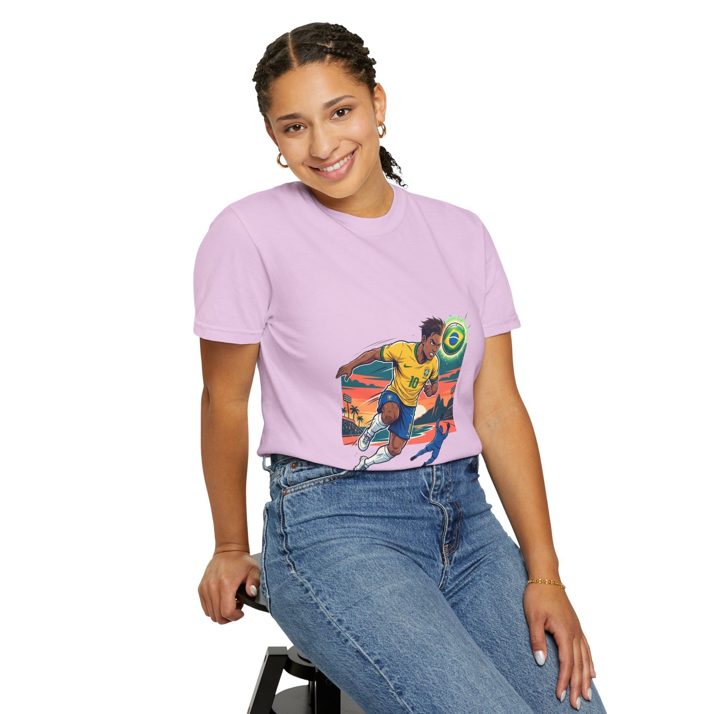 Brazil Soccer Player Graphic T-Shirt — Retro Sunset Football Tee