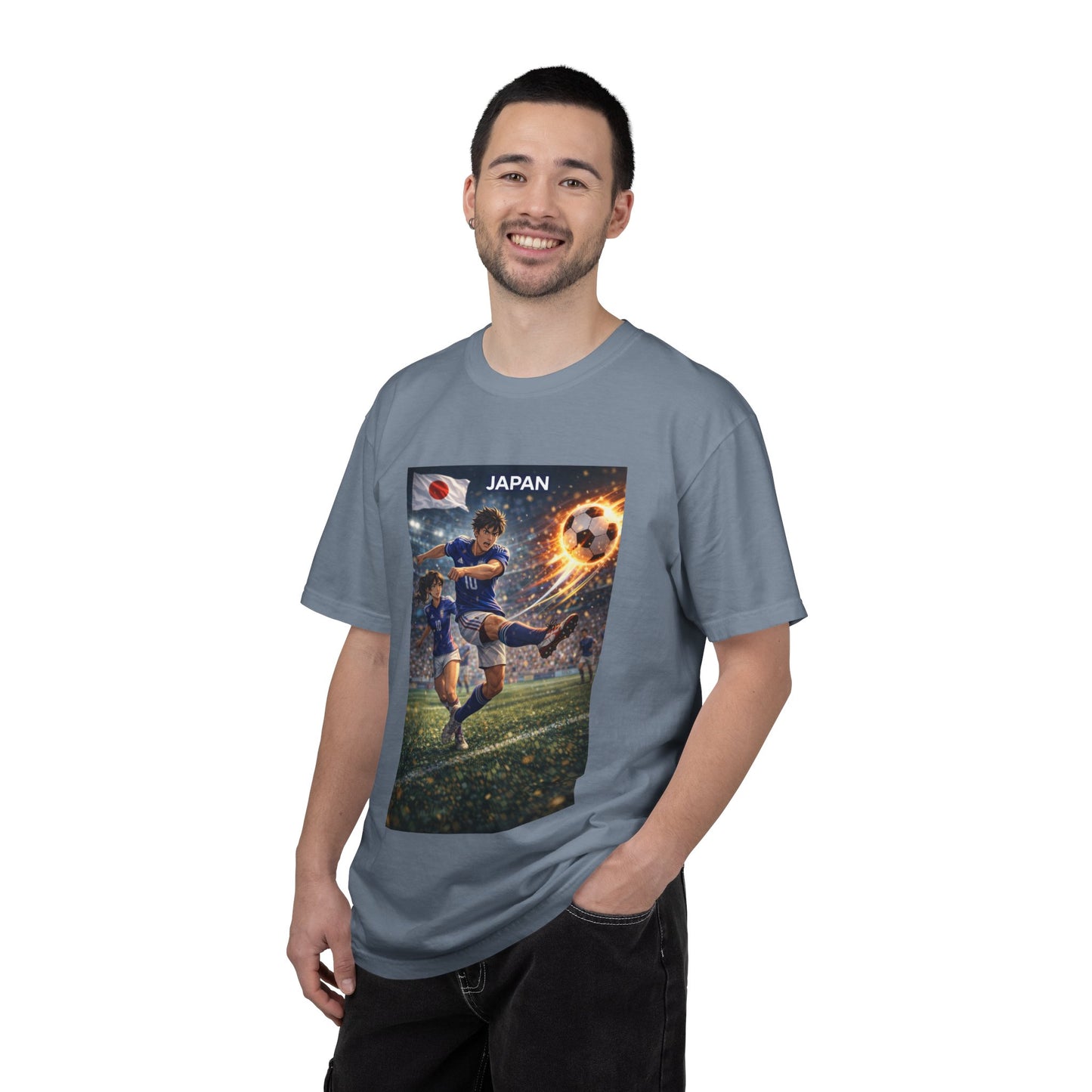 Japan Soccer Team Graphic T‑Shirt — Dynamic Football Players Design