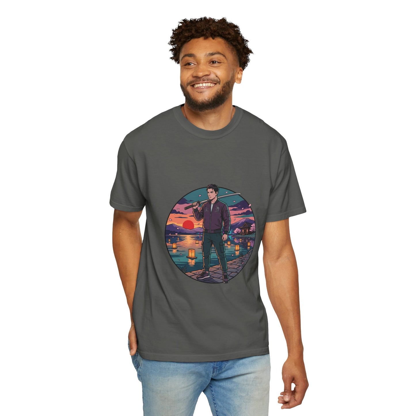 Vintage Night Harbor T-Shirt — Retro Sunset Fisherman Graphic Tee