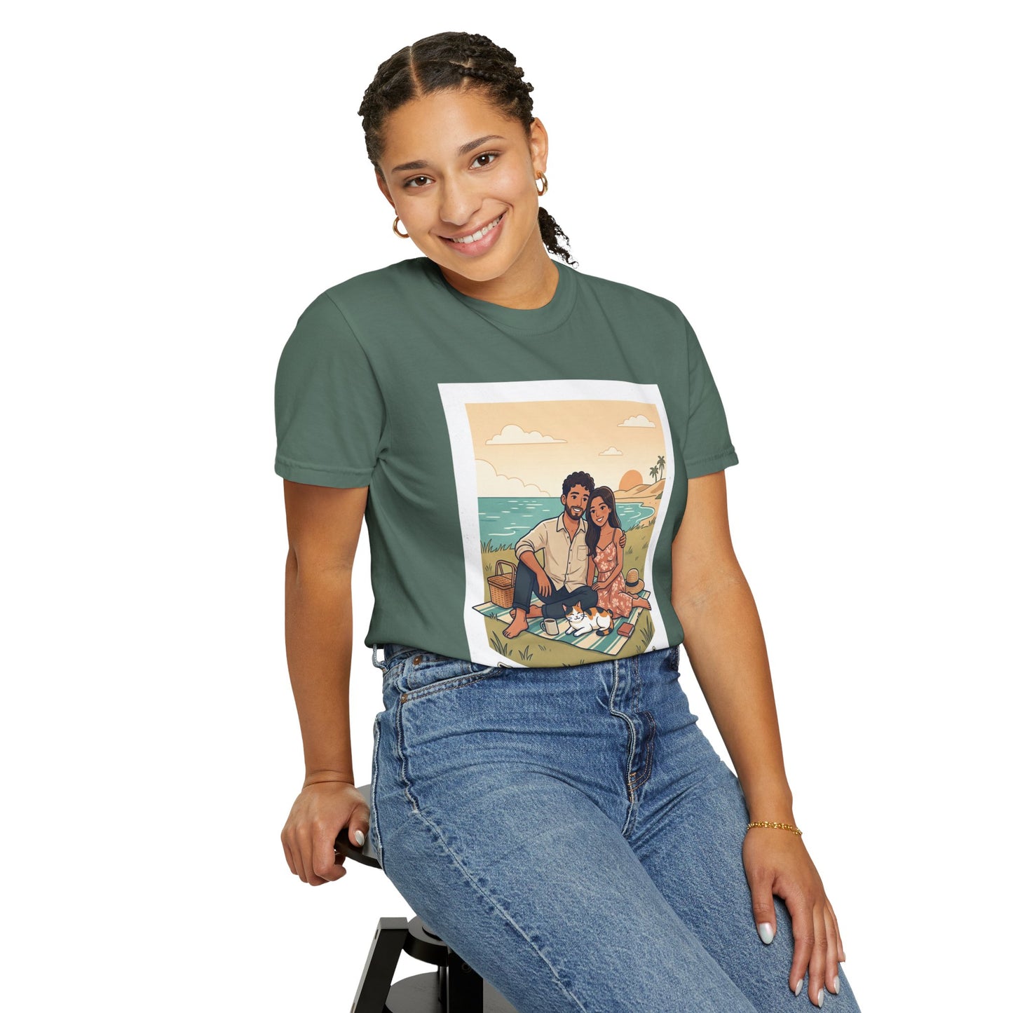 Beach Picnic Couple T‑Shirt — “The best days aren’t planned.” Relaxed Vacation Tee