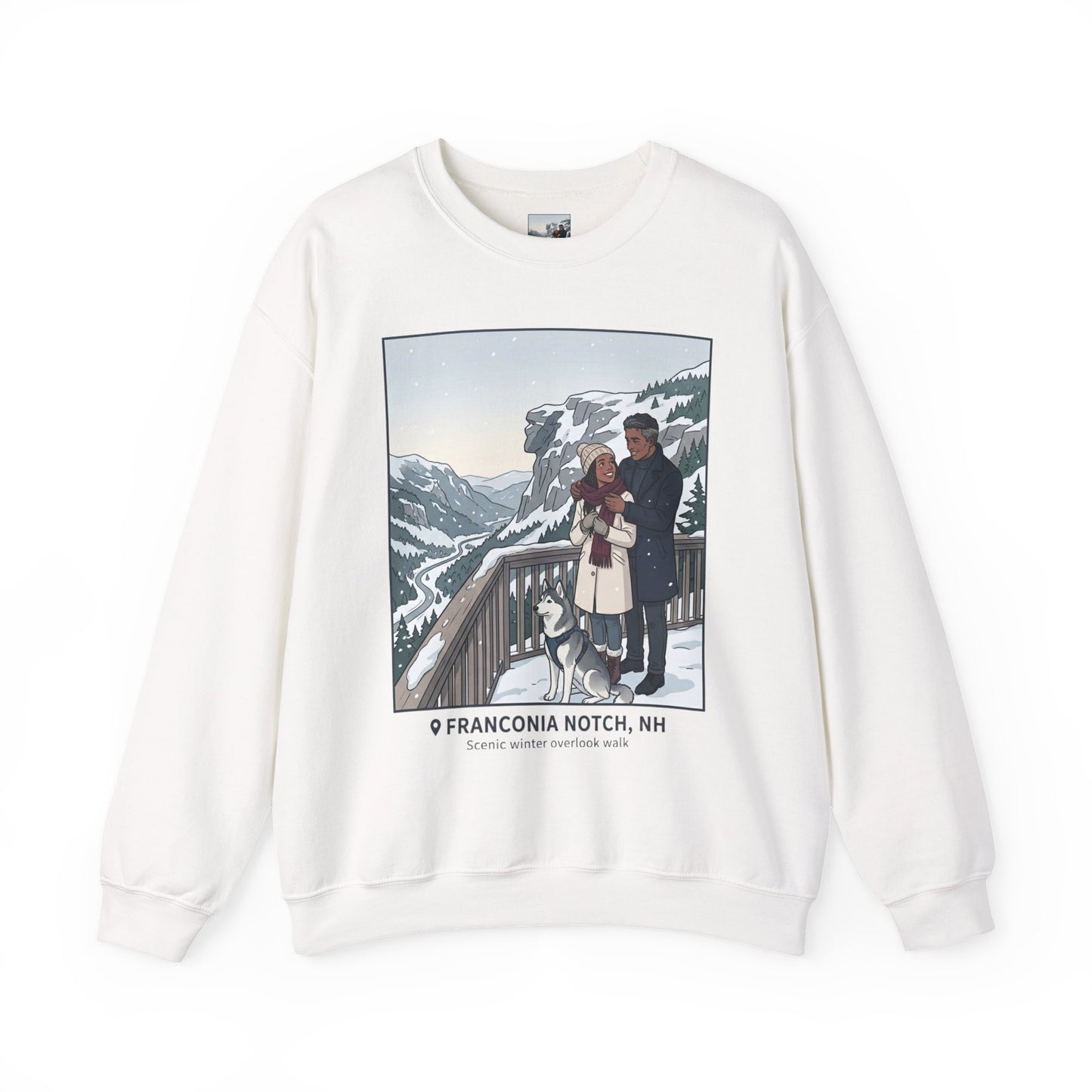 Crewneck Sweatshirt — Franconia Notch Winter Couple Scenic Graphic